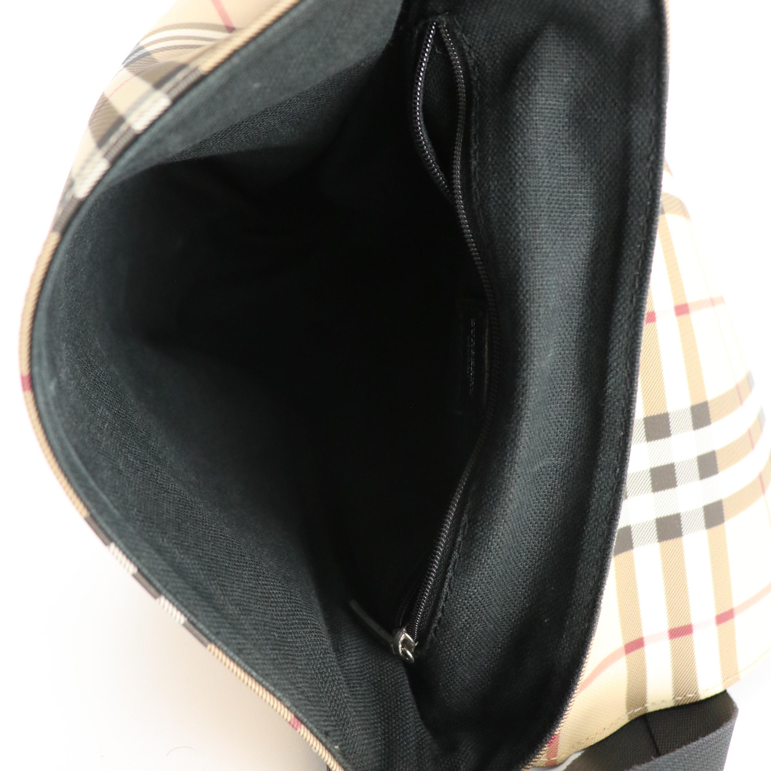 Burberry Full Flap Crossbody in House Check Nylon Canvas and Black Leather Trim