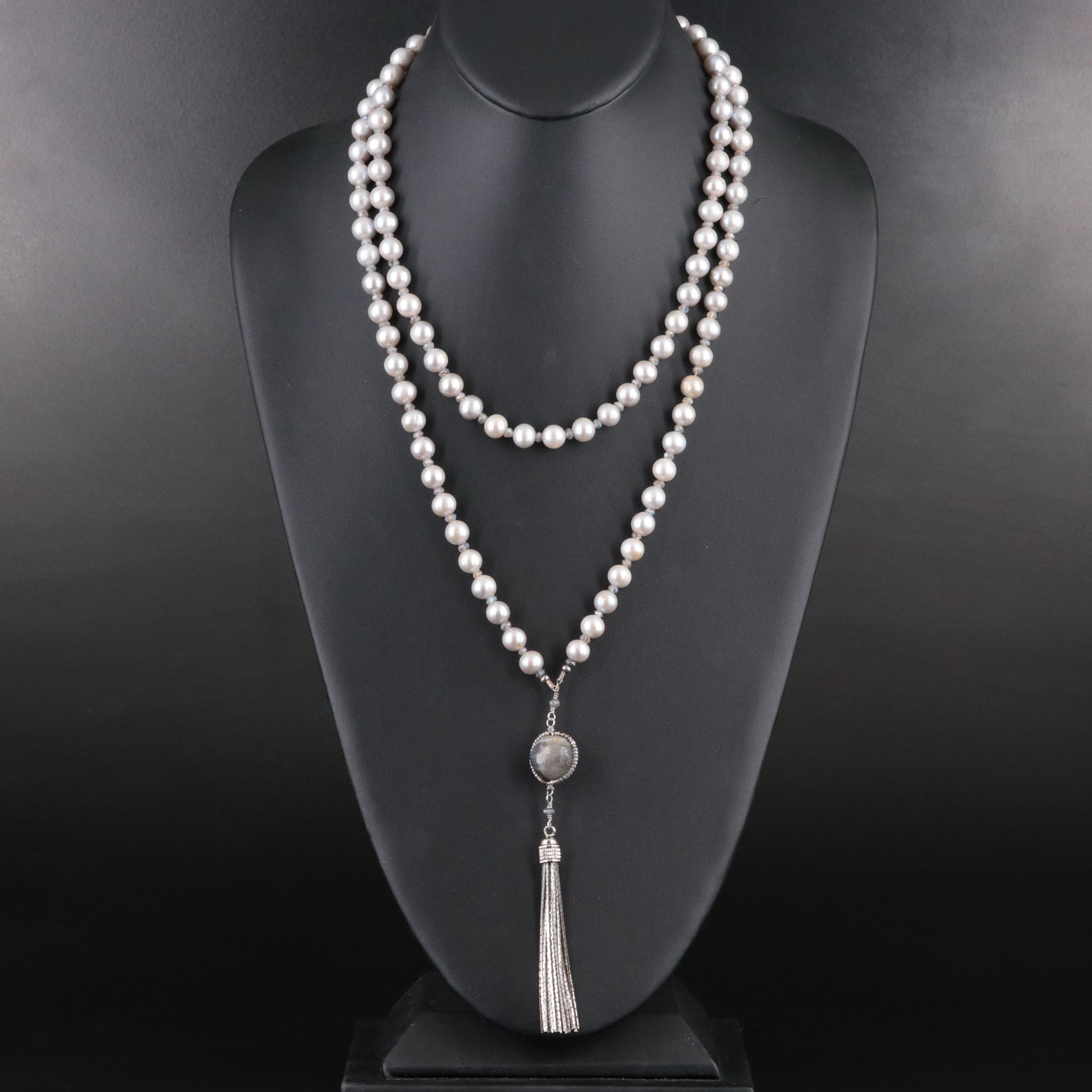 Pearl and Labradorite Tassel Necklace