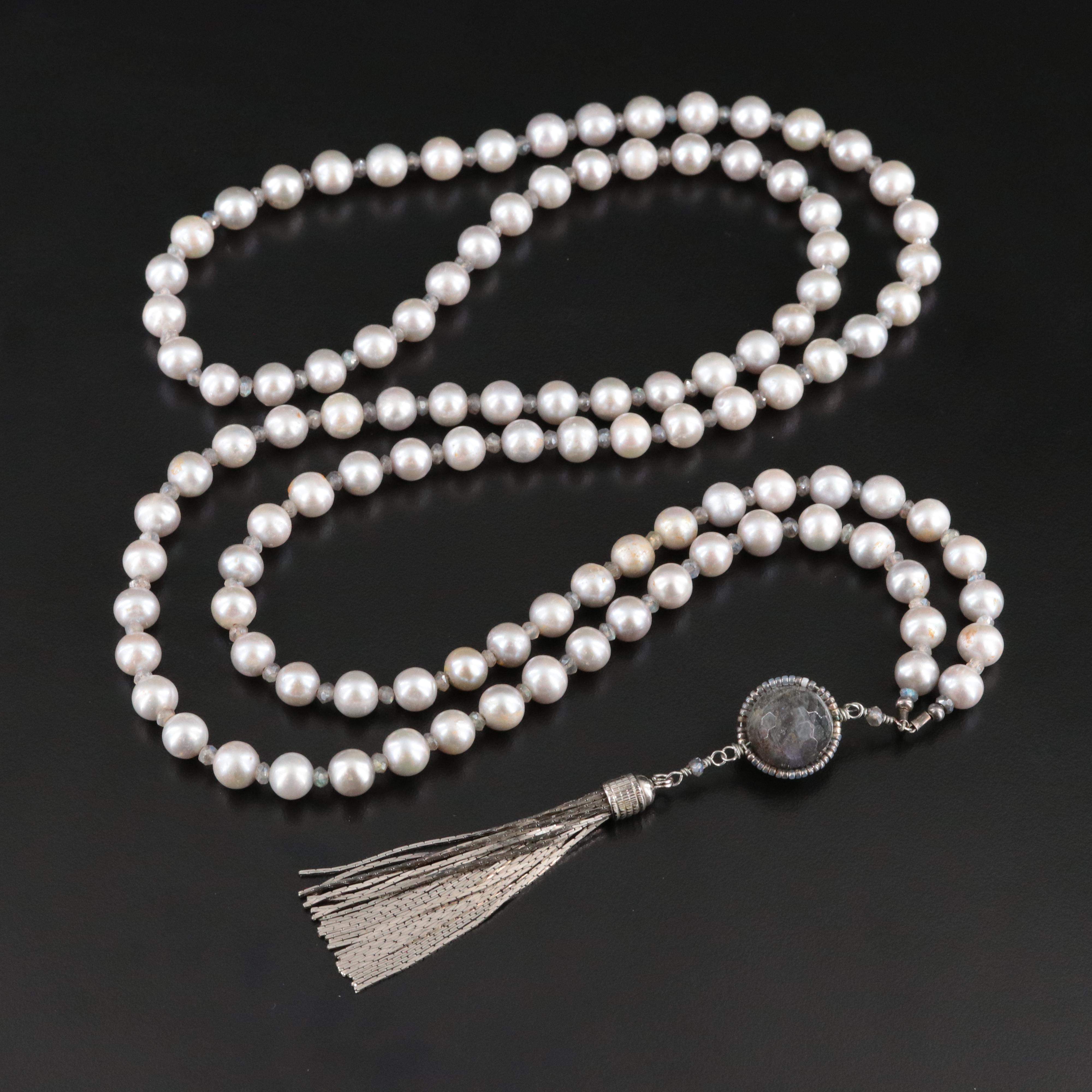 Pearl and Labradorite Tassel Necklace