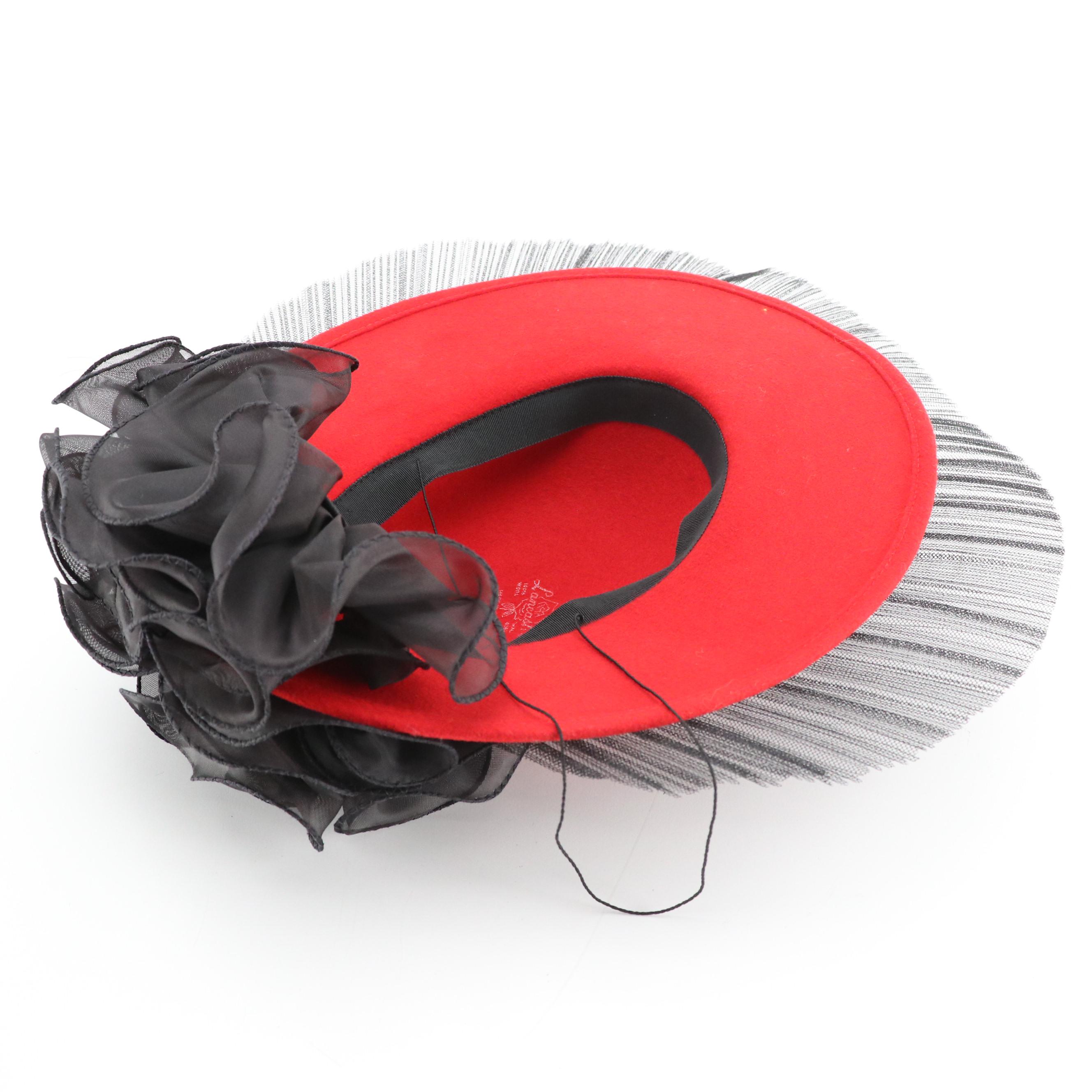 Sonni San Francisco Vintage Red Felt Hat with Pleated Fanning and Ruffled Detail