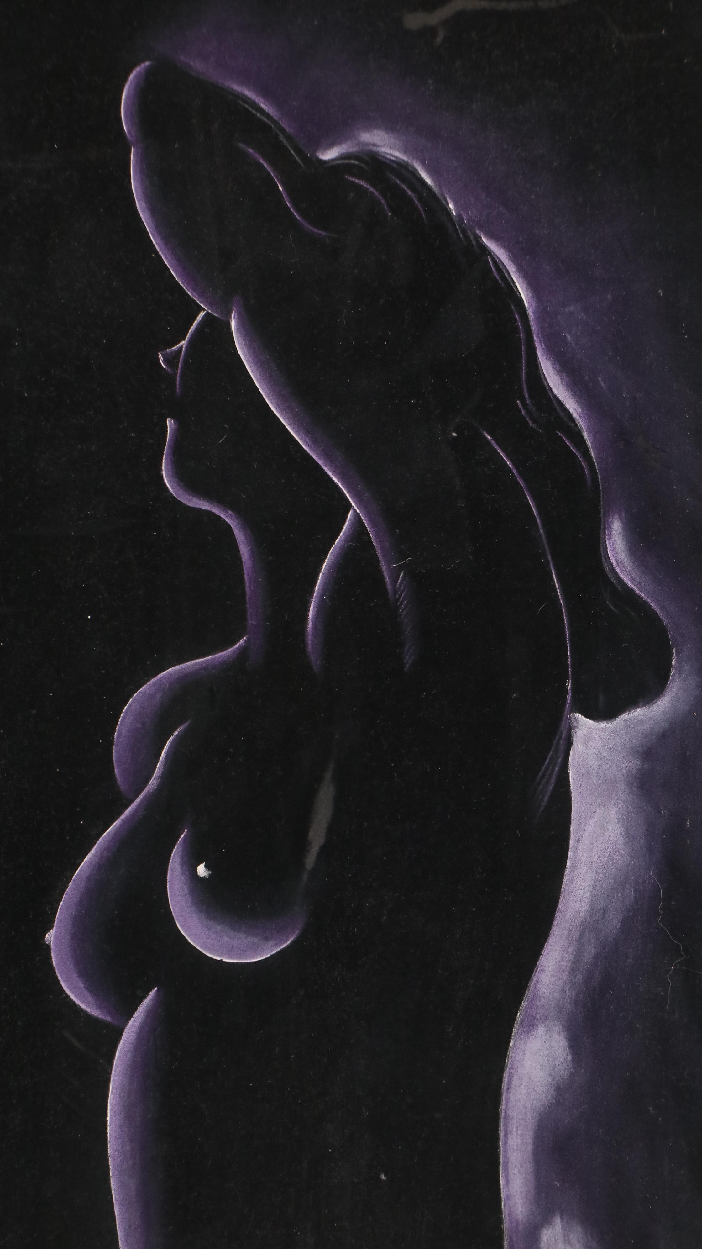 Ramon Gomez Black Velvet Painting of Female Nude, 20th Century