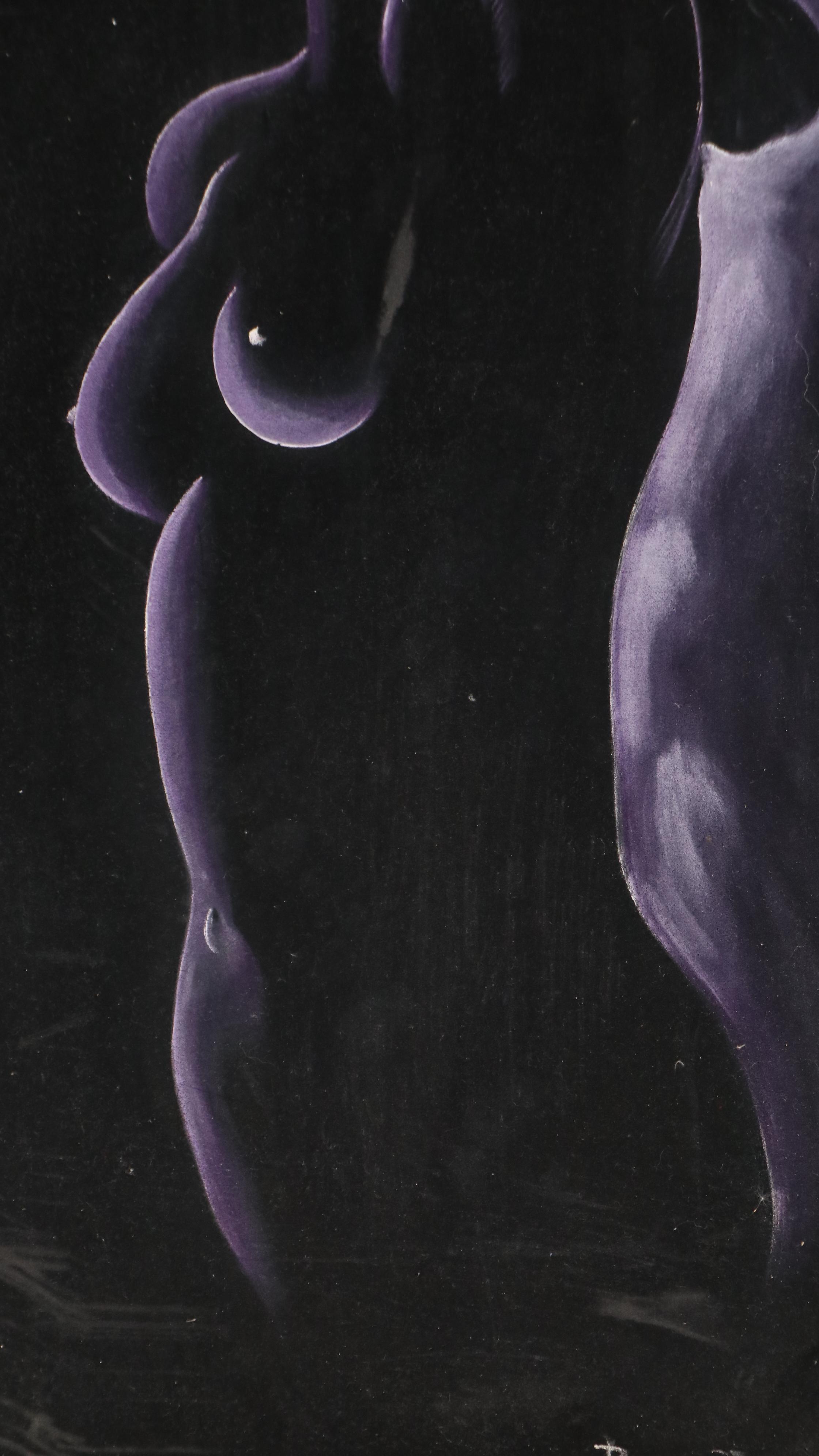 Ramon Gomez Black Velvet Painting of Female Nude, 20th Century