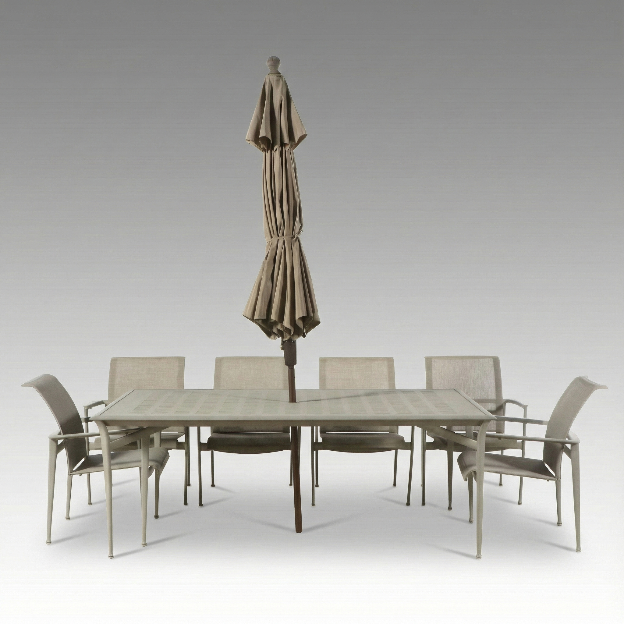 Brown Jordan Seven-Piece Patio Dining Set with Umbrella