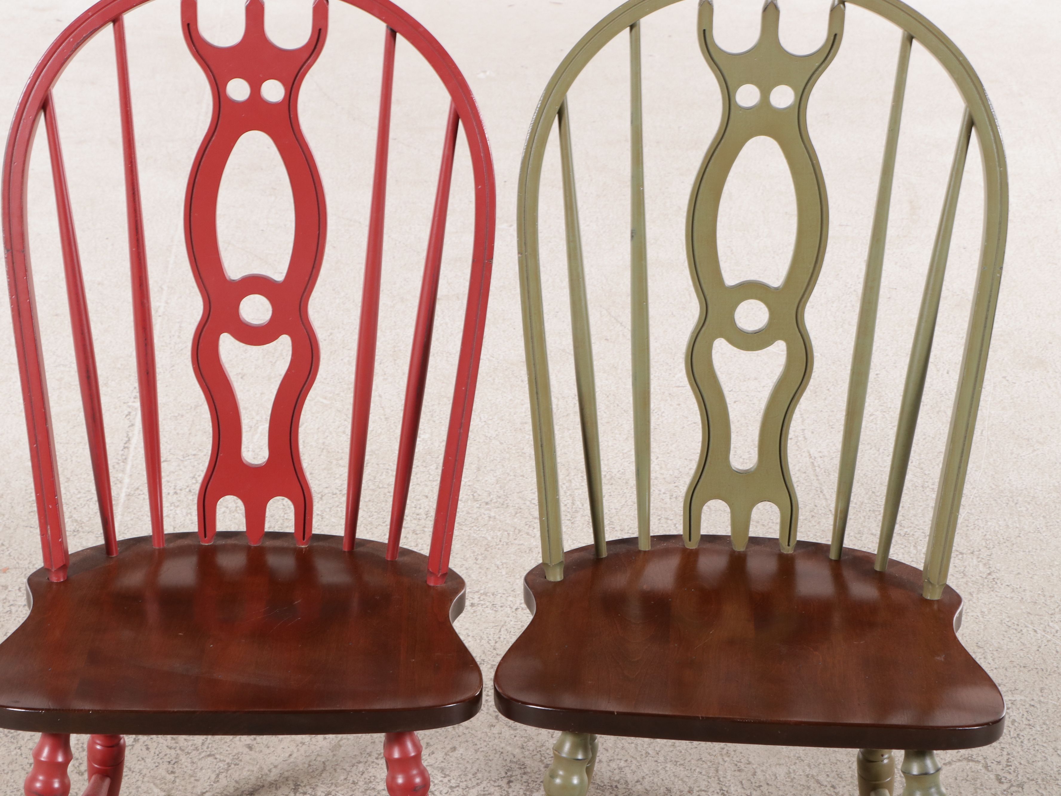 Seven-Piece Primitive Dining Set with Painted Windsor Style Chairs