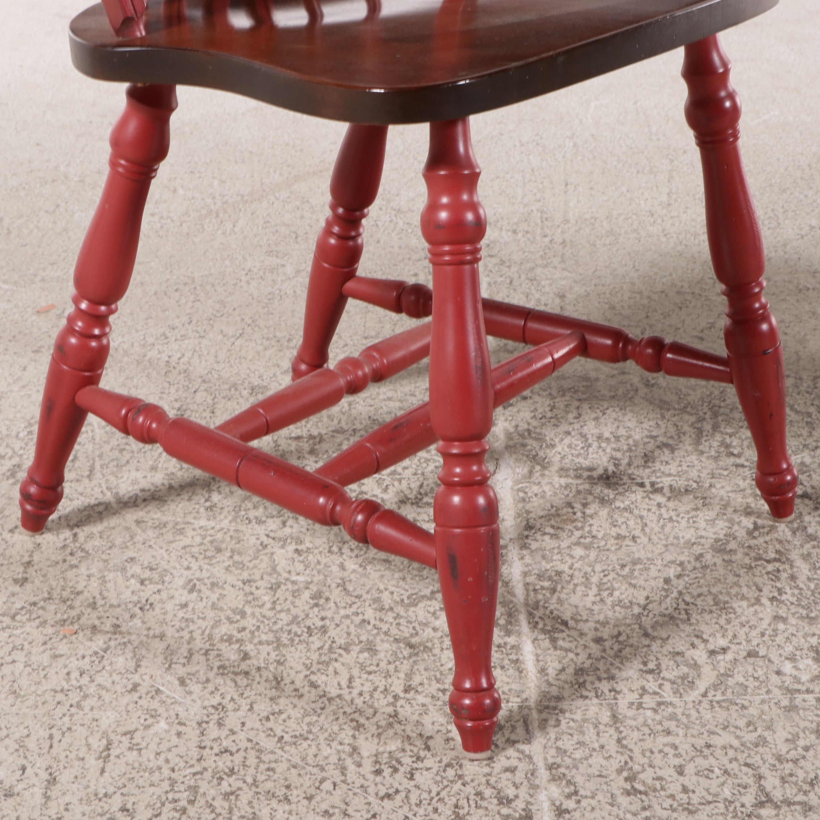 Seven-Piece Primitive Dining Set with Painted Windsor Style Chairs