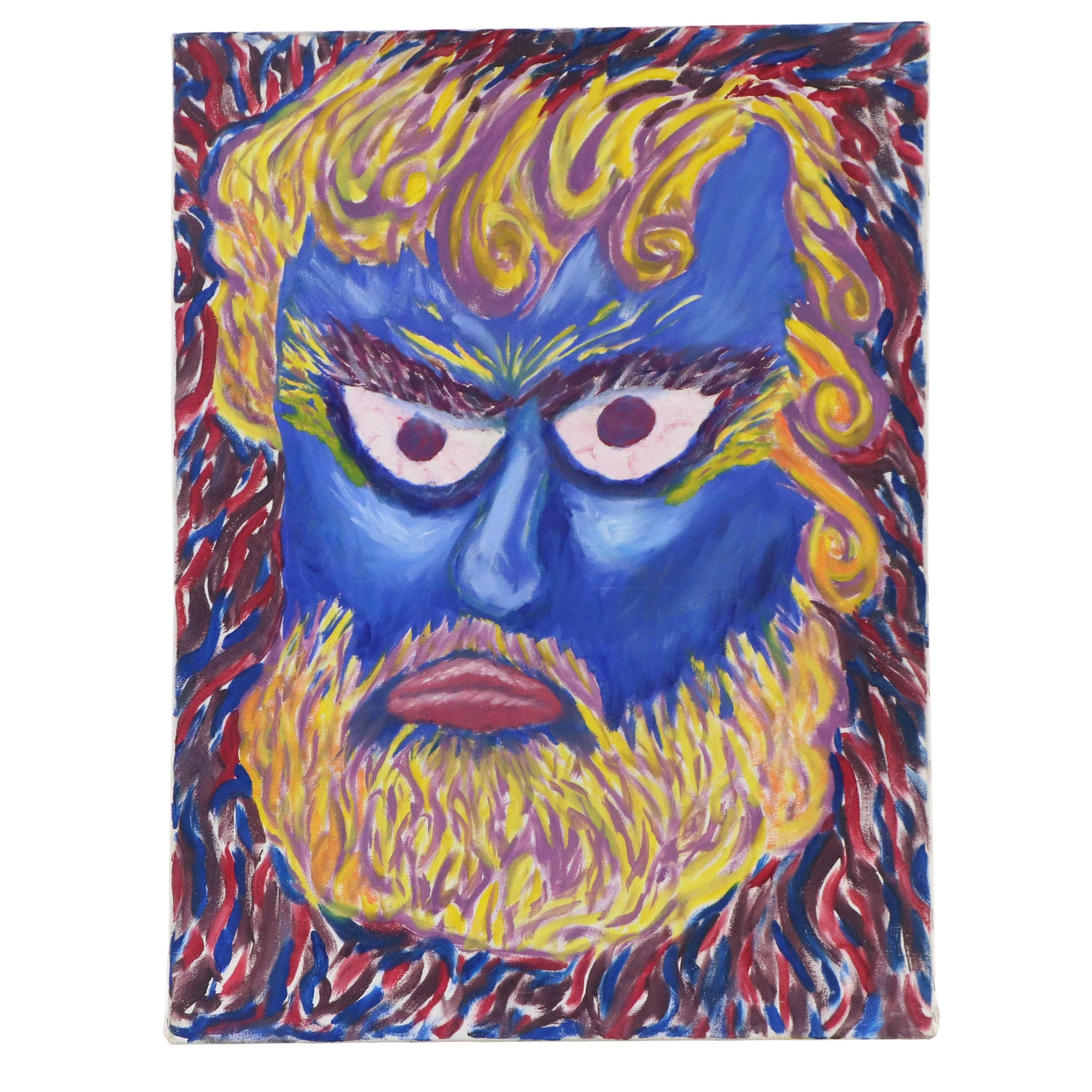 Jon Barton Abstract Surrealist Style Acrylic Painting of Man, 21st Century