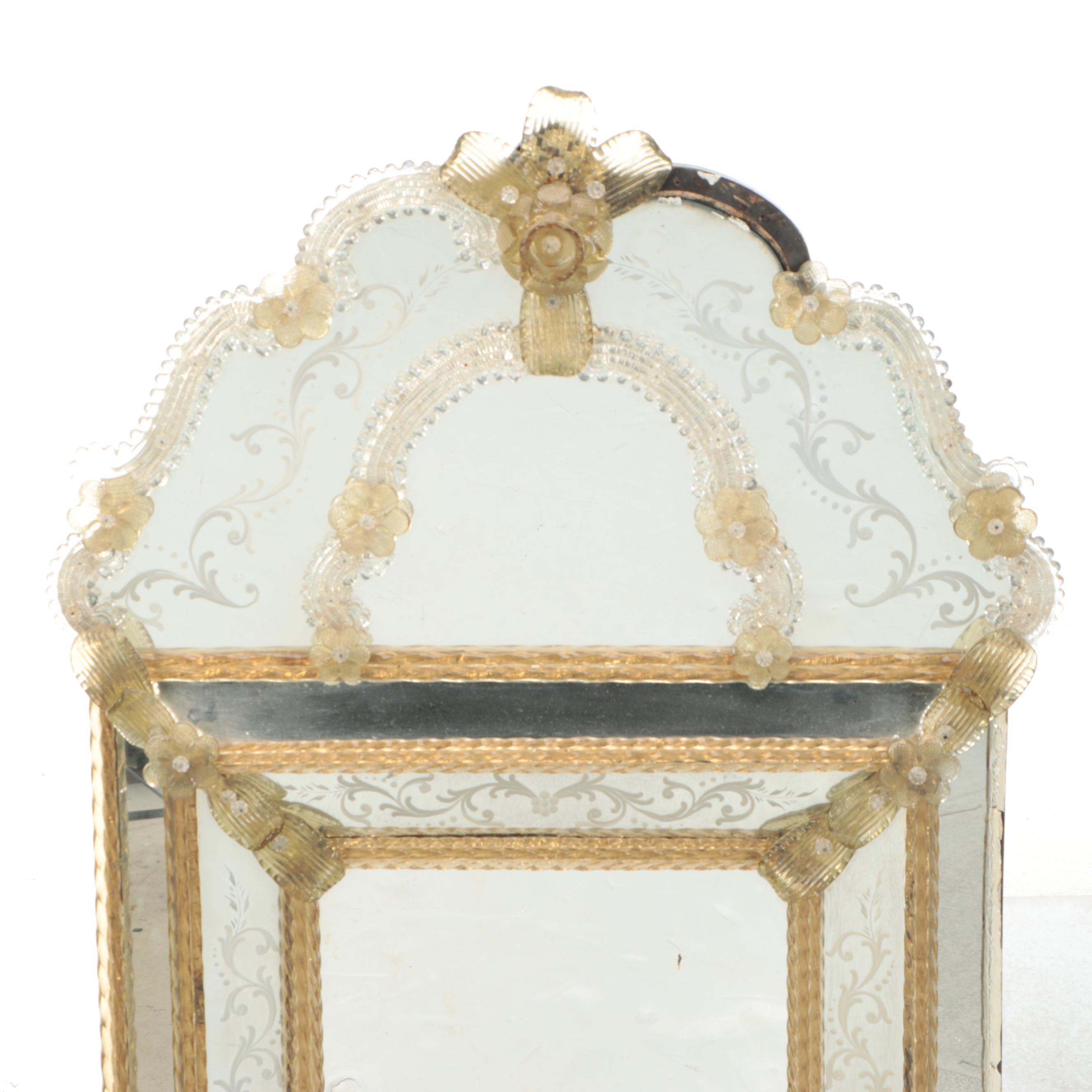 Venetian Etched and Embellished Art Glass Mirror, Mid-20th Century