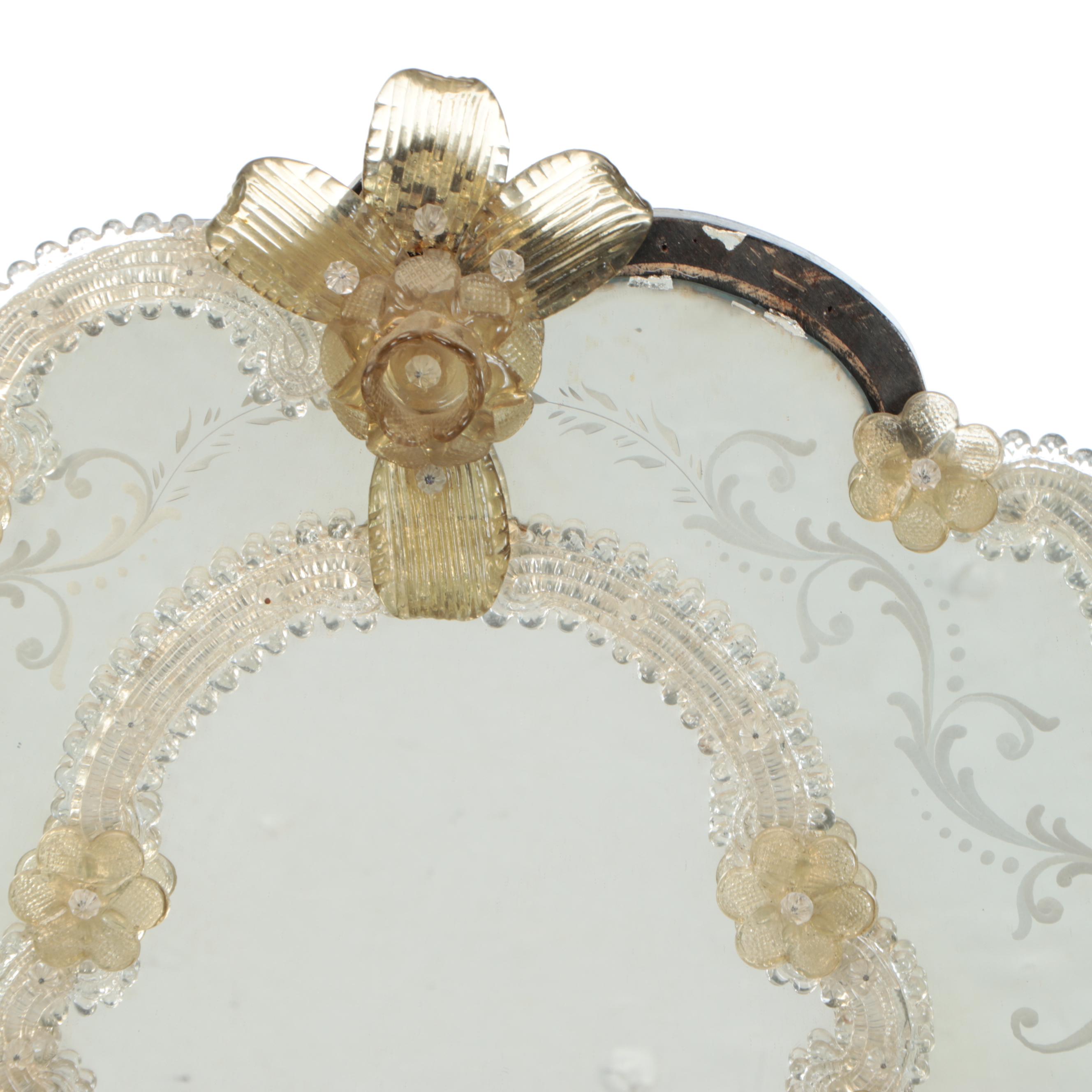 Venetian Etched and Embellished Art Glass Mirror, Mid-20th Century