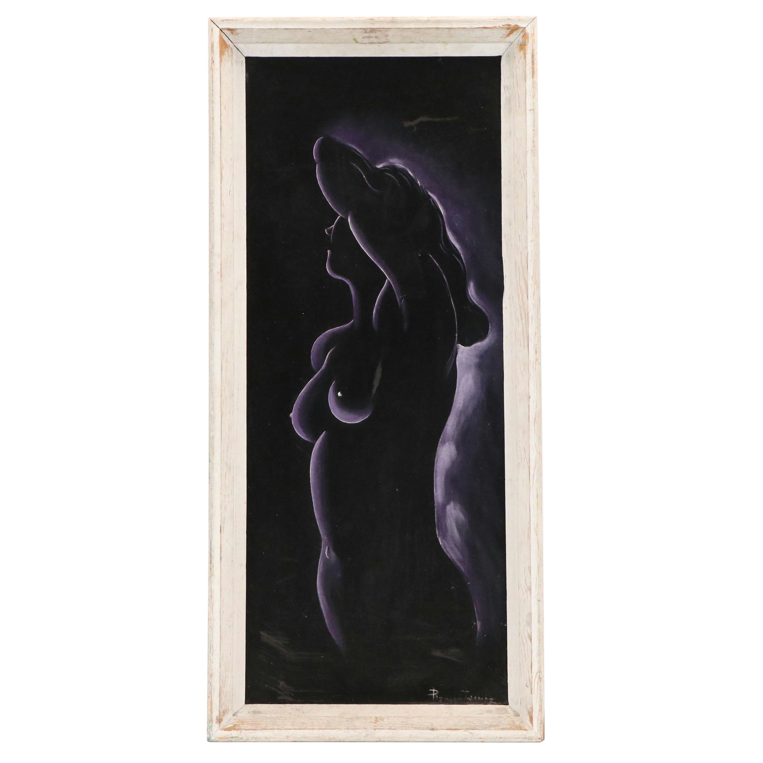 Ramon Gomez Black Velvet Painting of Female Nude, 20th Century