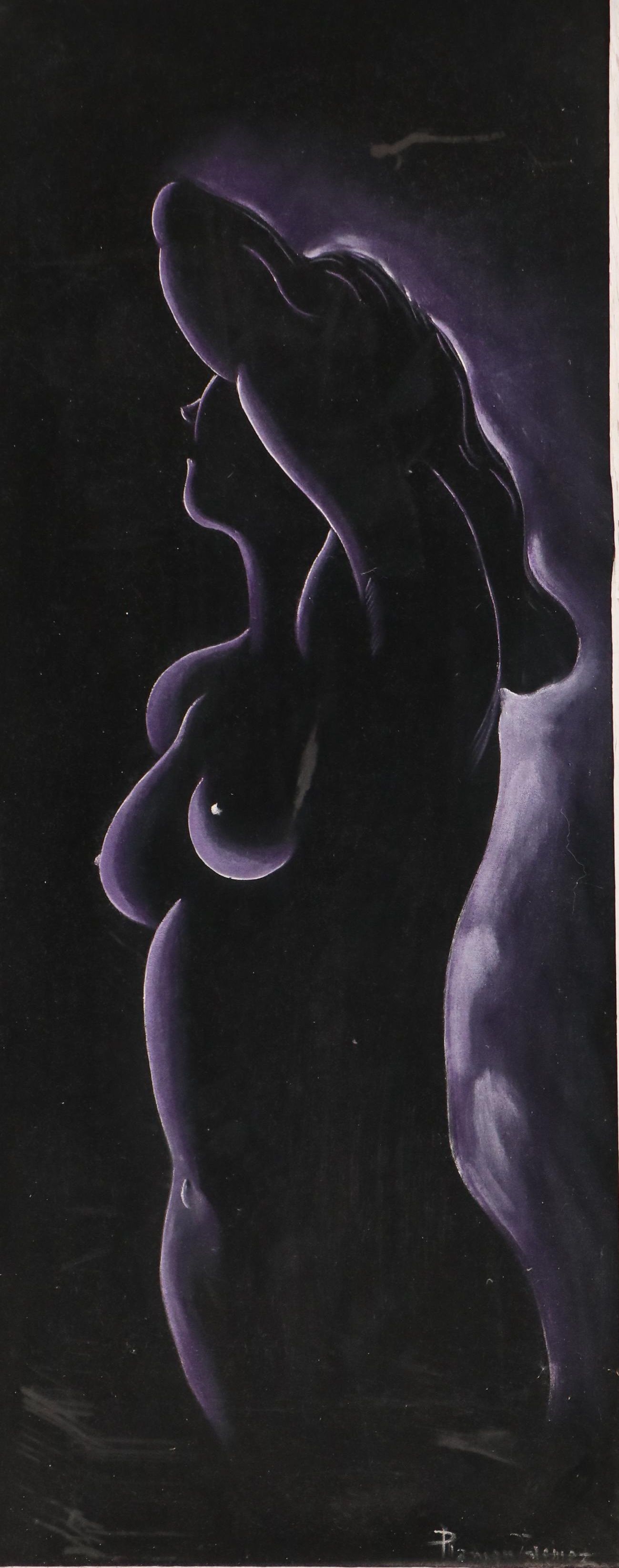 Ramon Gomez Black Velvet Painting of Female Nude, 20th Century
