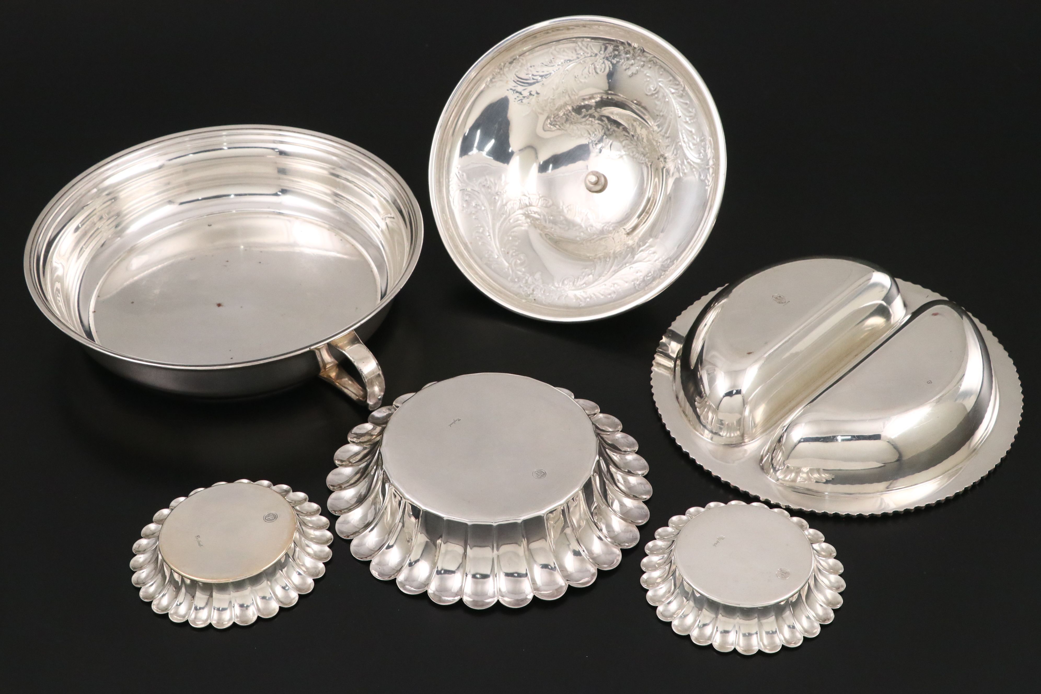 Silver Plate Divided Dish, Coasters, Brandy Warmer, and More Table Accessories