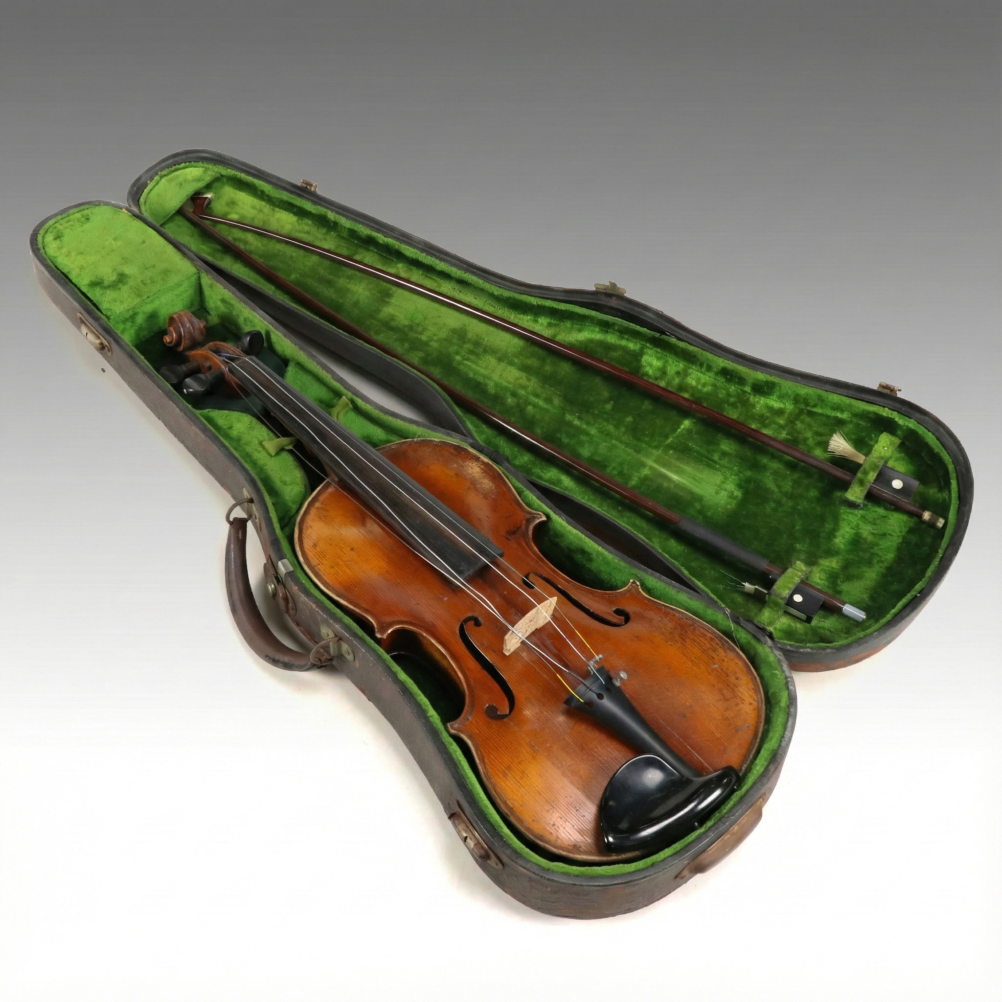 4/4 Spruce Top and Tiger Maple Violin with Abalone Inlay in Leather Case