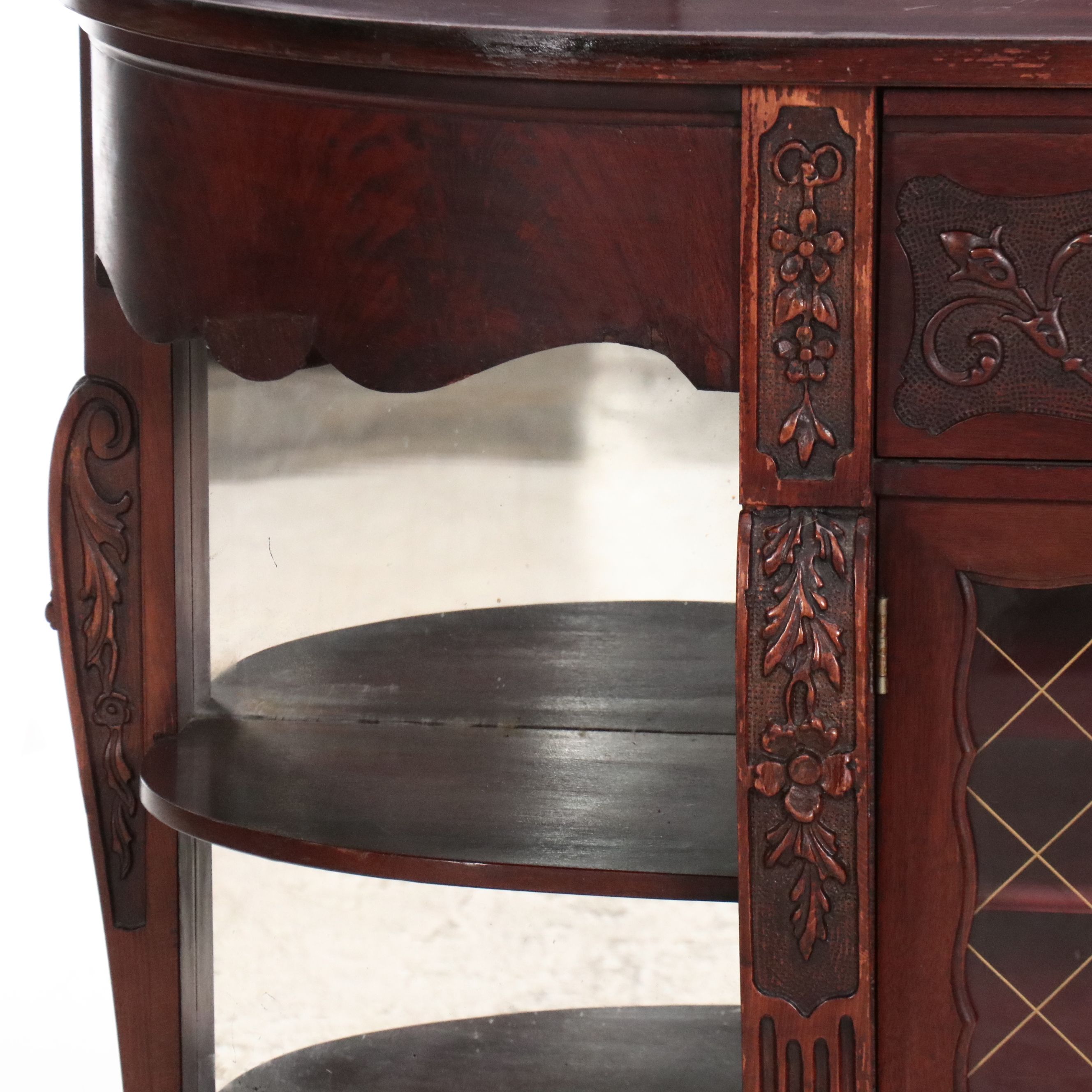 Louis XVI Style Mahogany Vitrine Sideboard with Mirrored Side Galleries