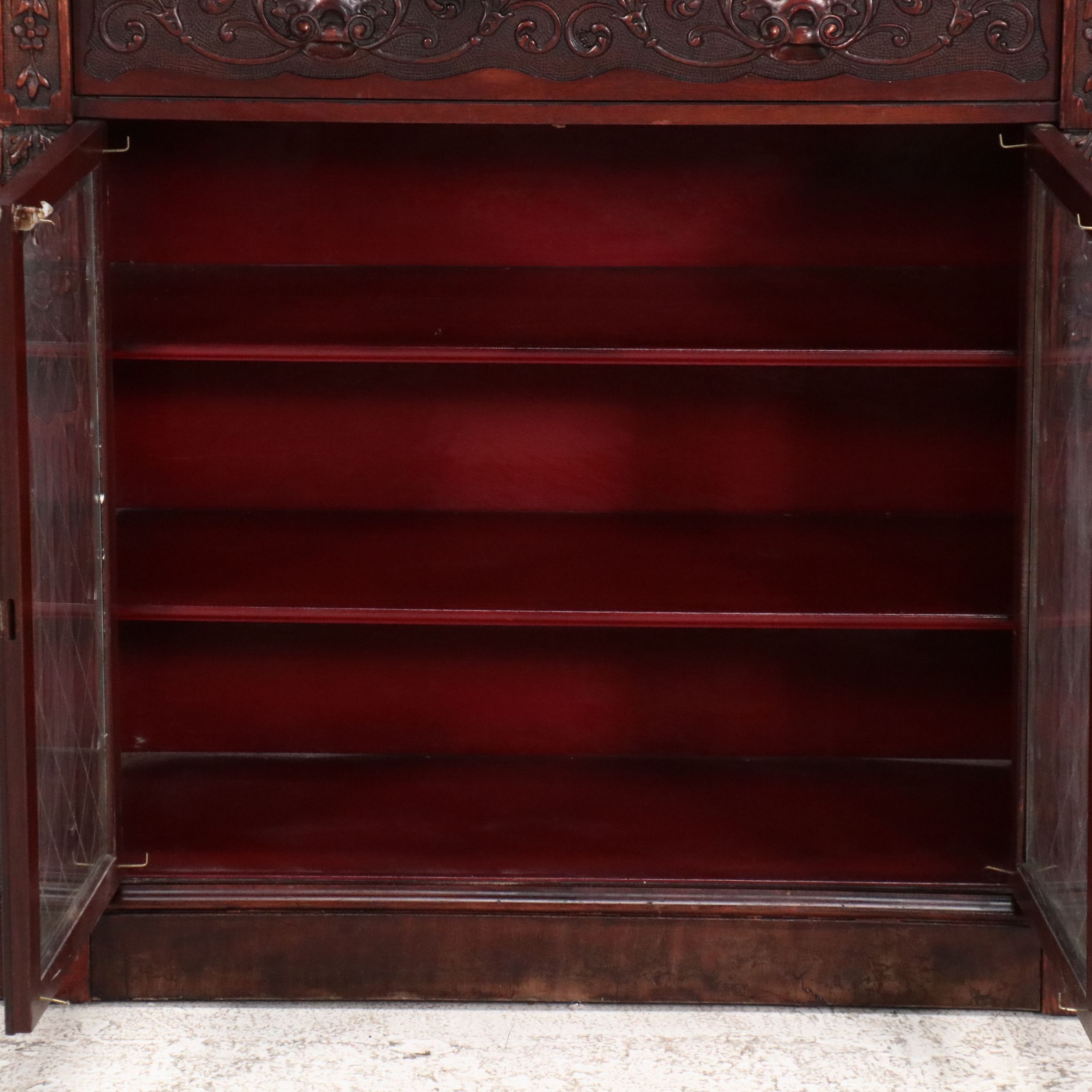 Louis XVI Style Mahogany Vitrine Sideboard with Mirrored Side Galleries