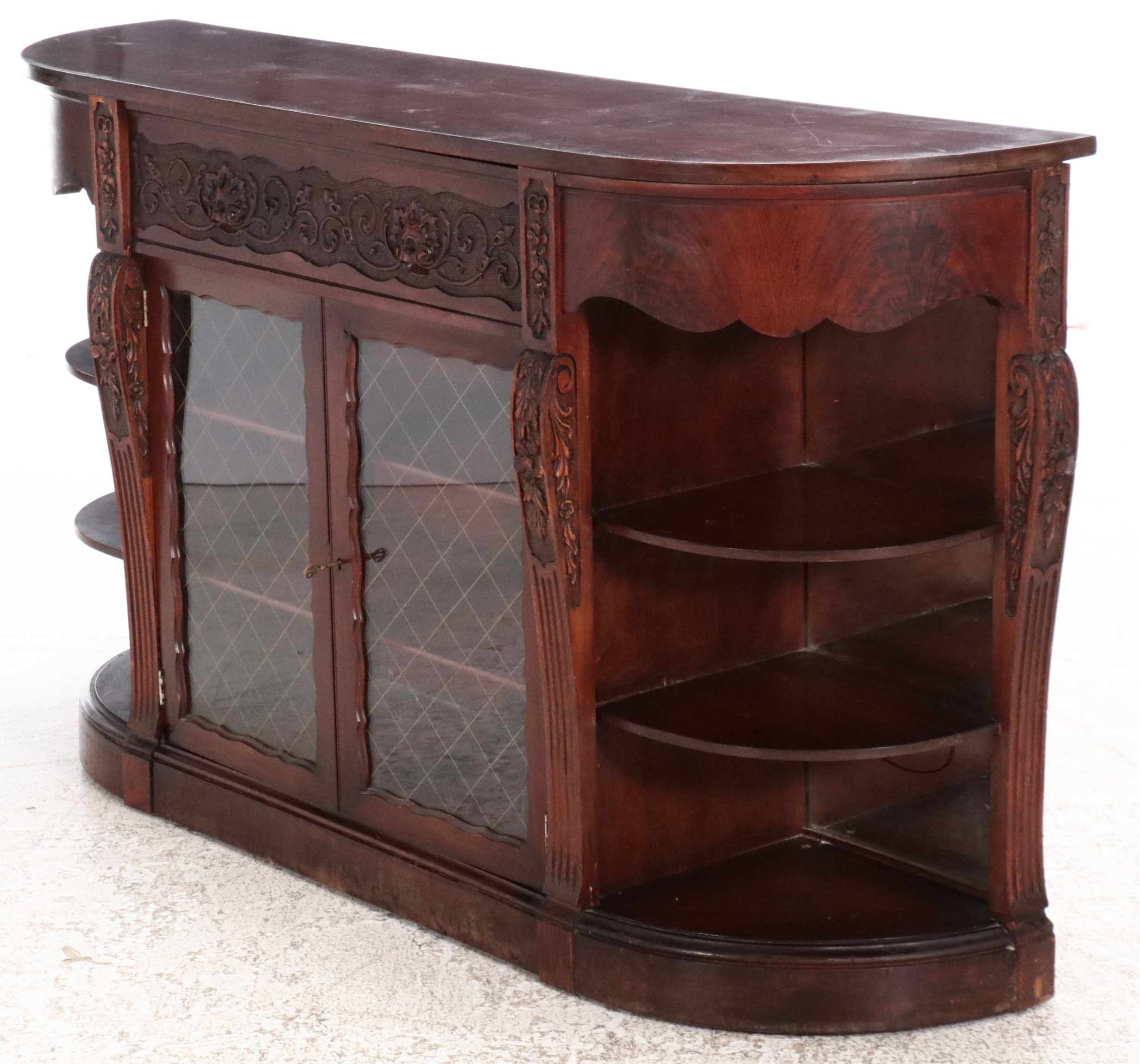 Louis XVI Style Mahogany Vitrine Sideboard with Mirrored Side Galleries