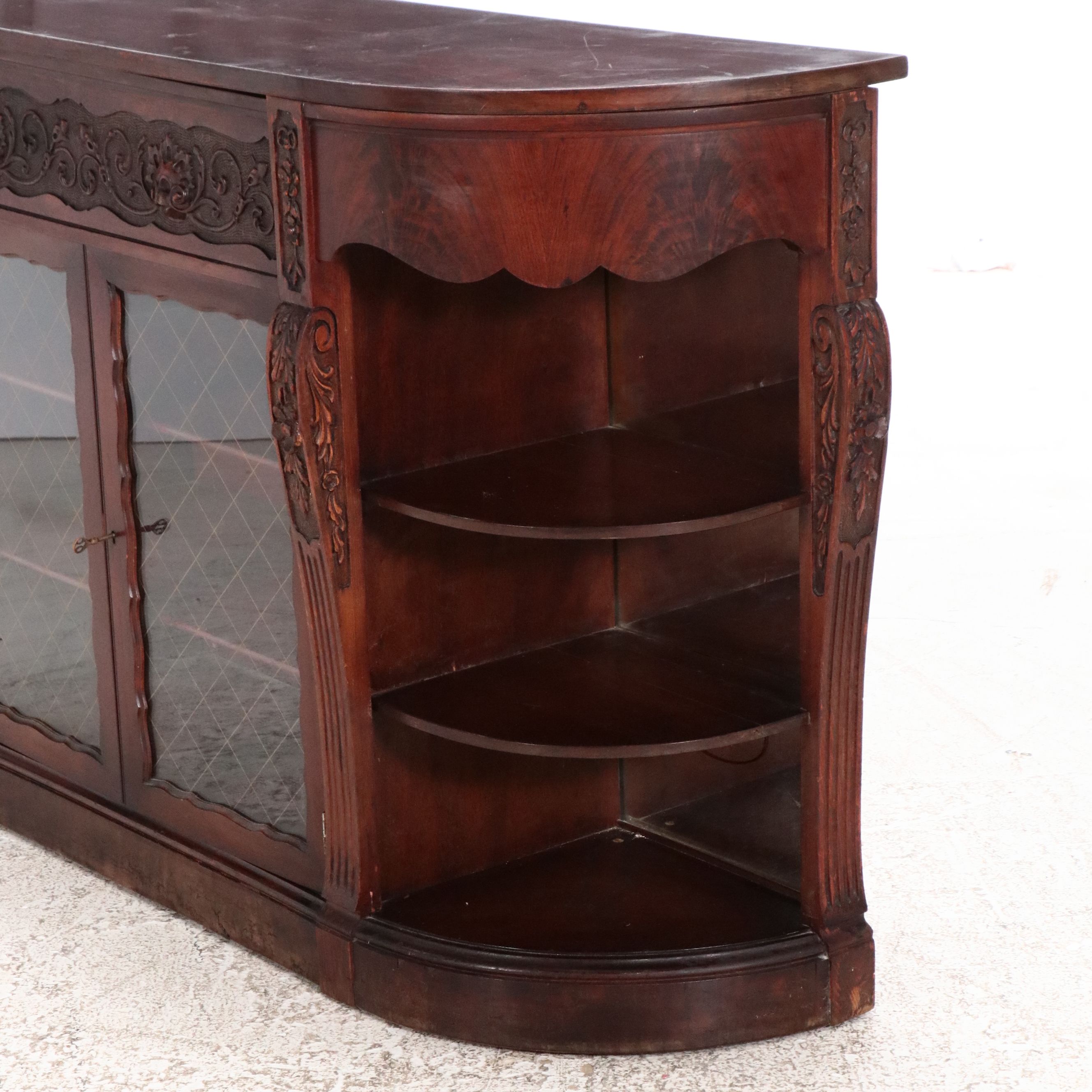 Louis XVI Style Mahogany Vitrine Sideboard with Mirrored Side Galleries
