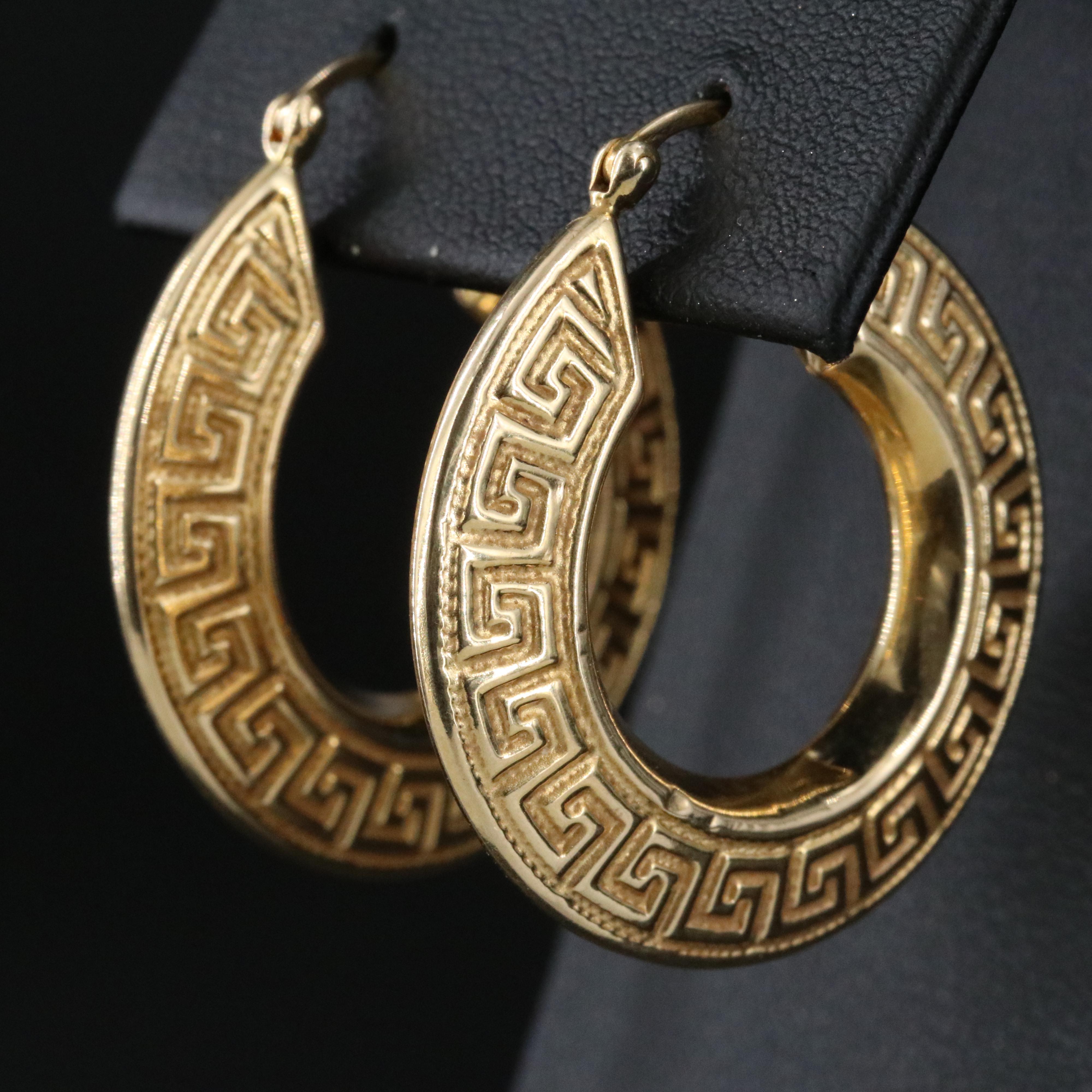 14K Greek Key Hoop Earrings