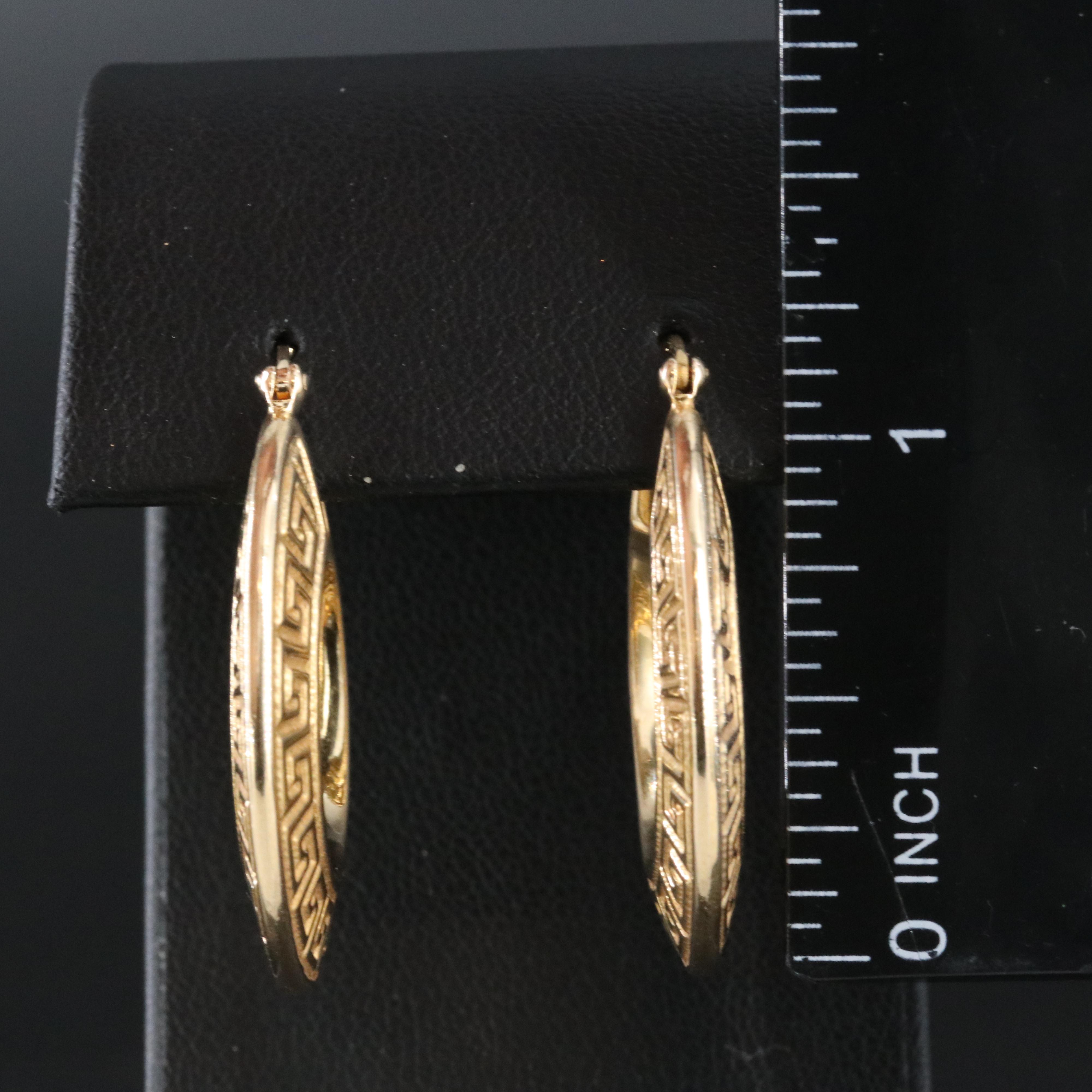 14K Greek Key Hoop Earrings