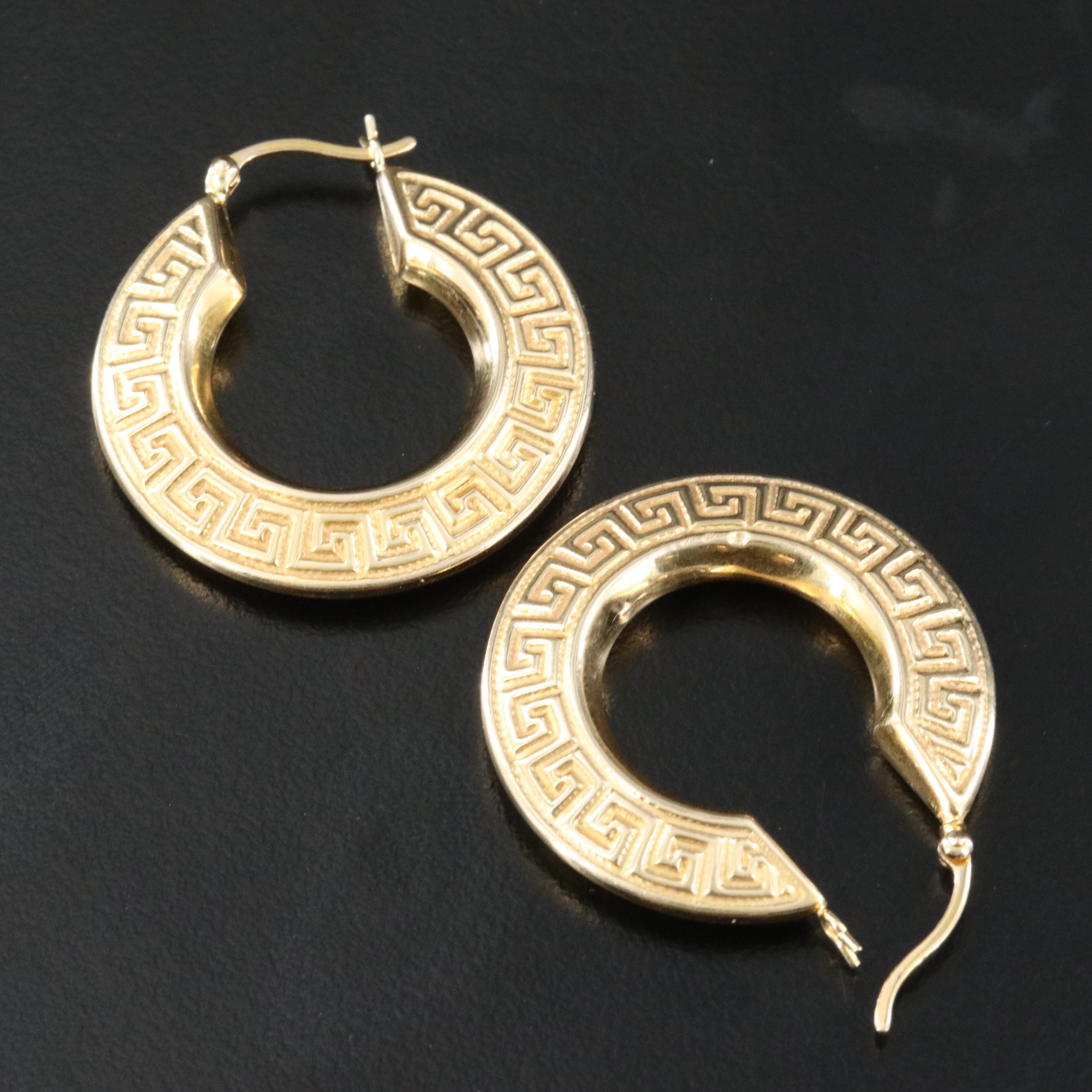 14K Greek Key Hoop Earrings