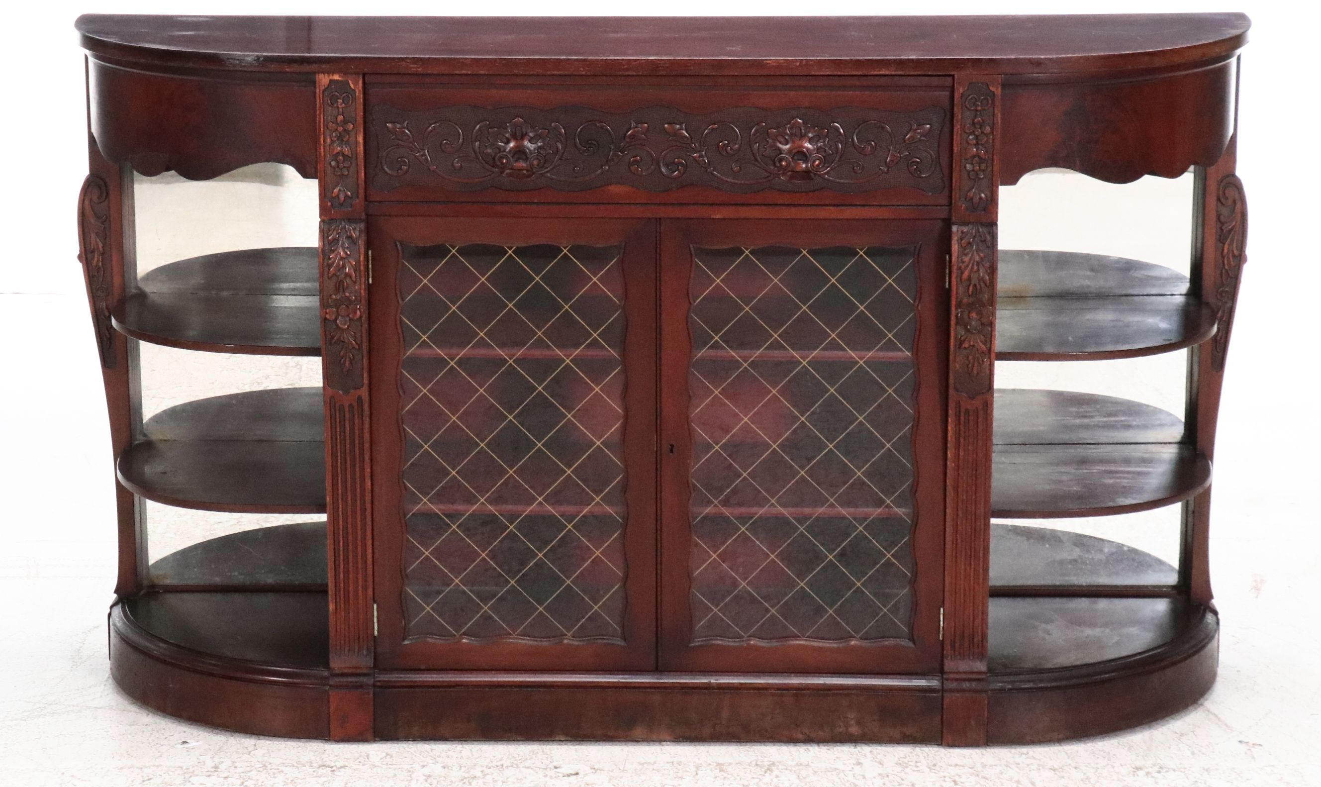 Louis XVI Style Mahogany Vitrine Sideboard with Mirrored Side Galleries