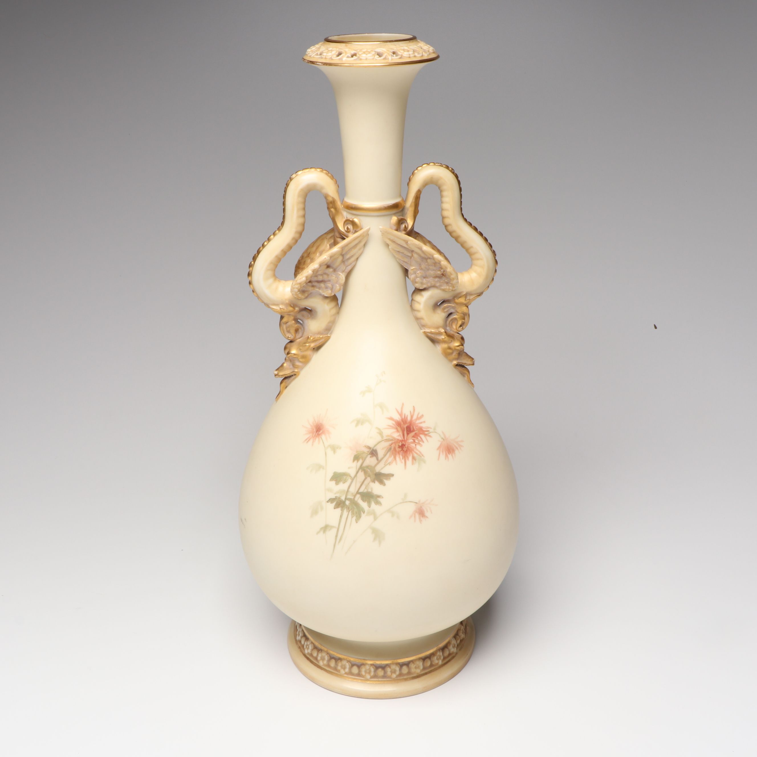 Royal Worcester Aesthetic Movement Hand-Painted Blush Ivory Porcelain Lidded Urn