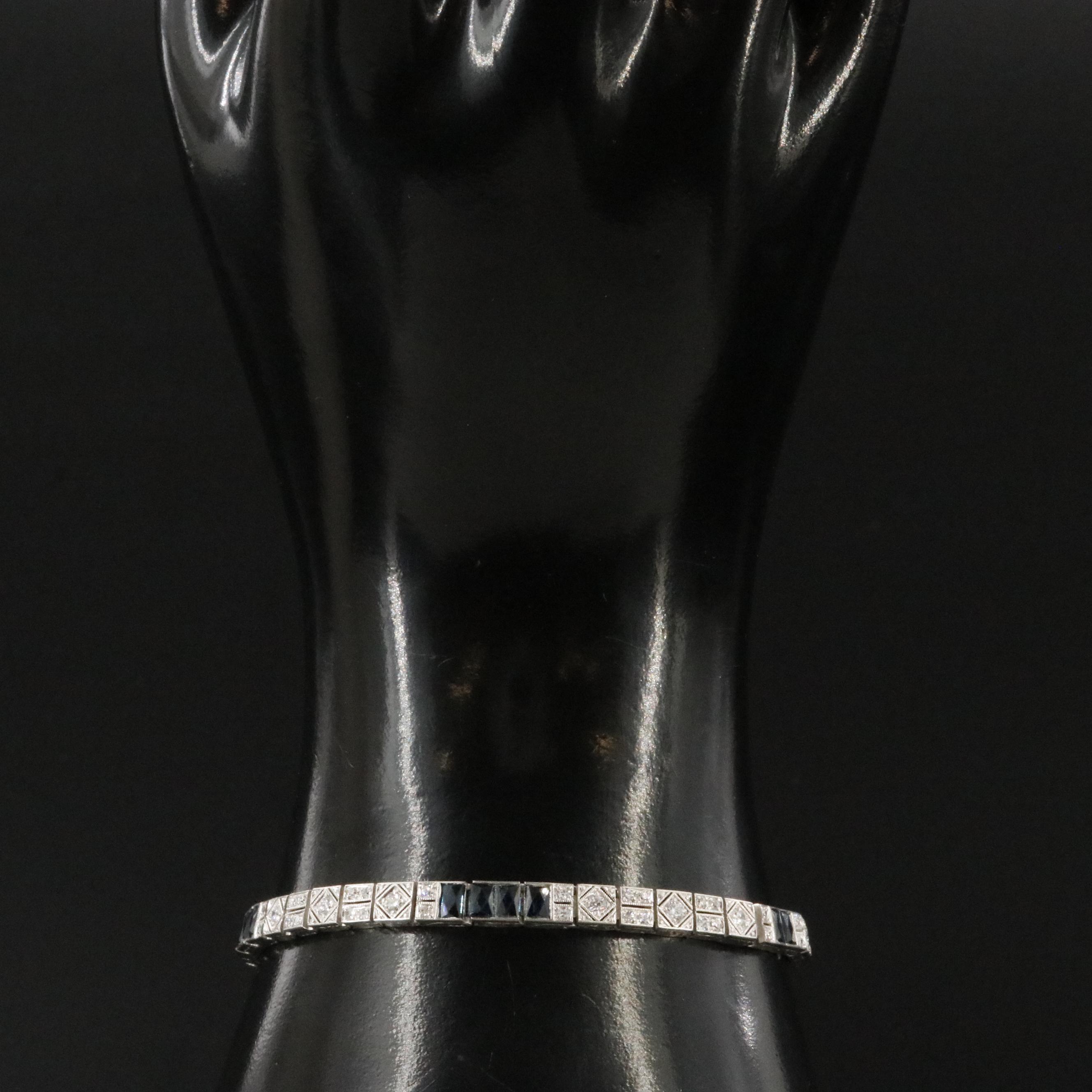 Art Deco Platinum 1.25 CTW Diamond and Sapphire Line Bracelet