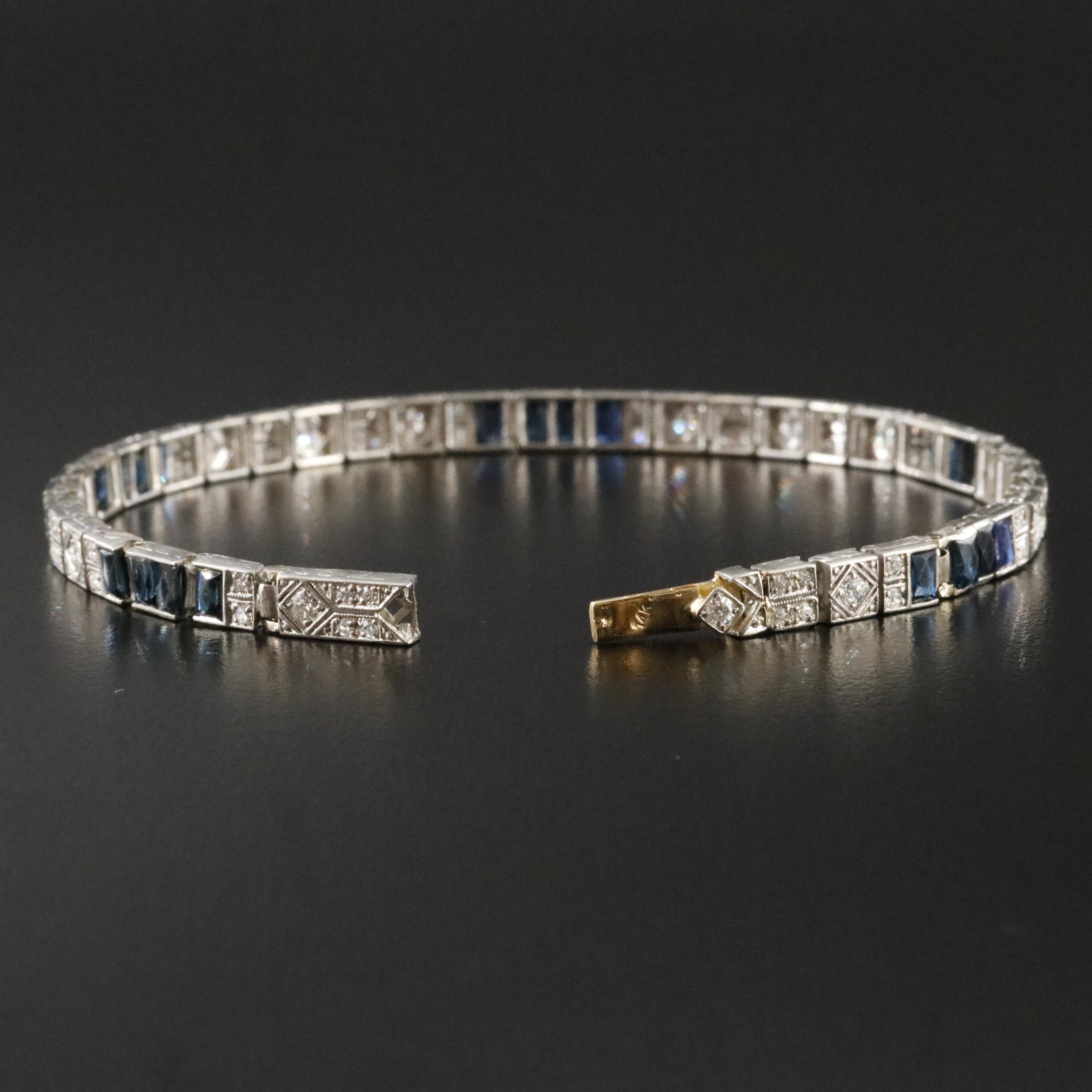 Art Deco Platinum 1.25 CTW Diamond and Sapphire Line Bracelet