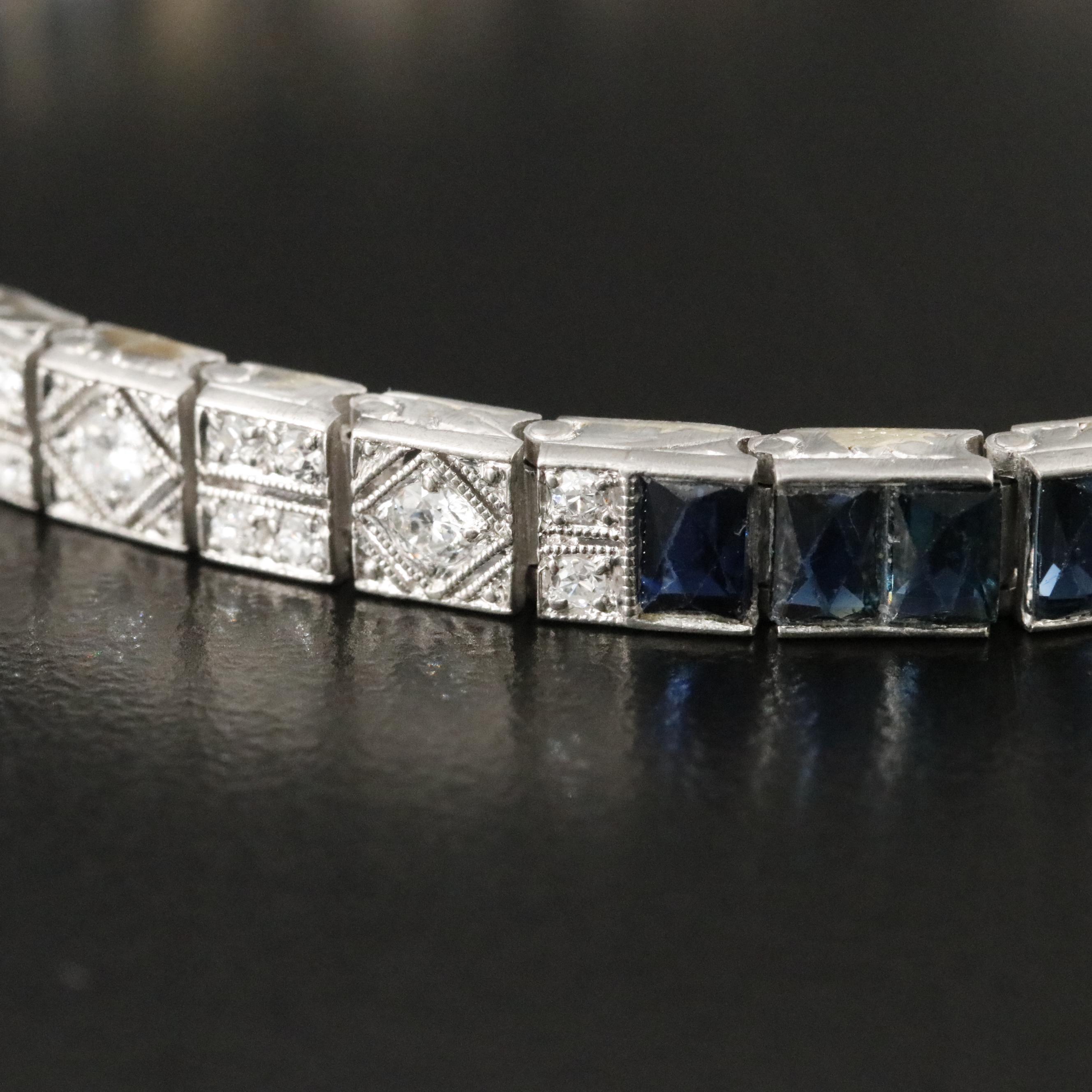 Art Deco Platinum 1.25 CTW Diamond and Sapphire Line Bracelet