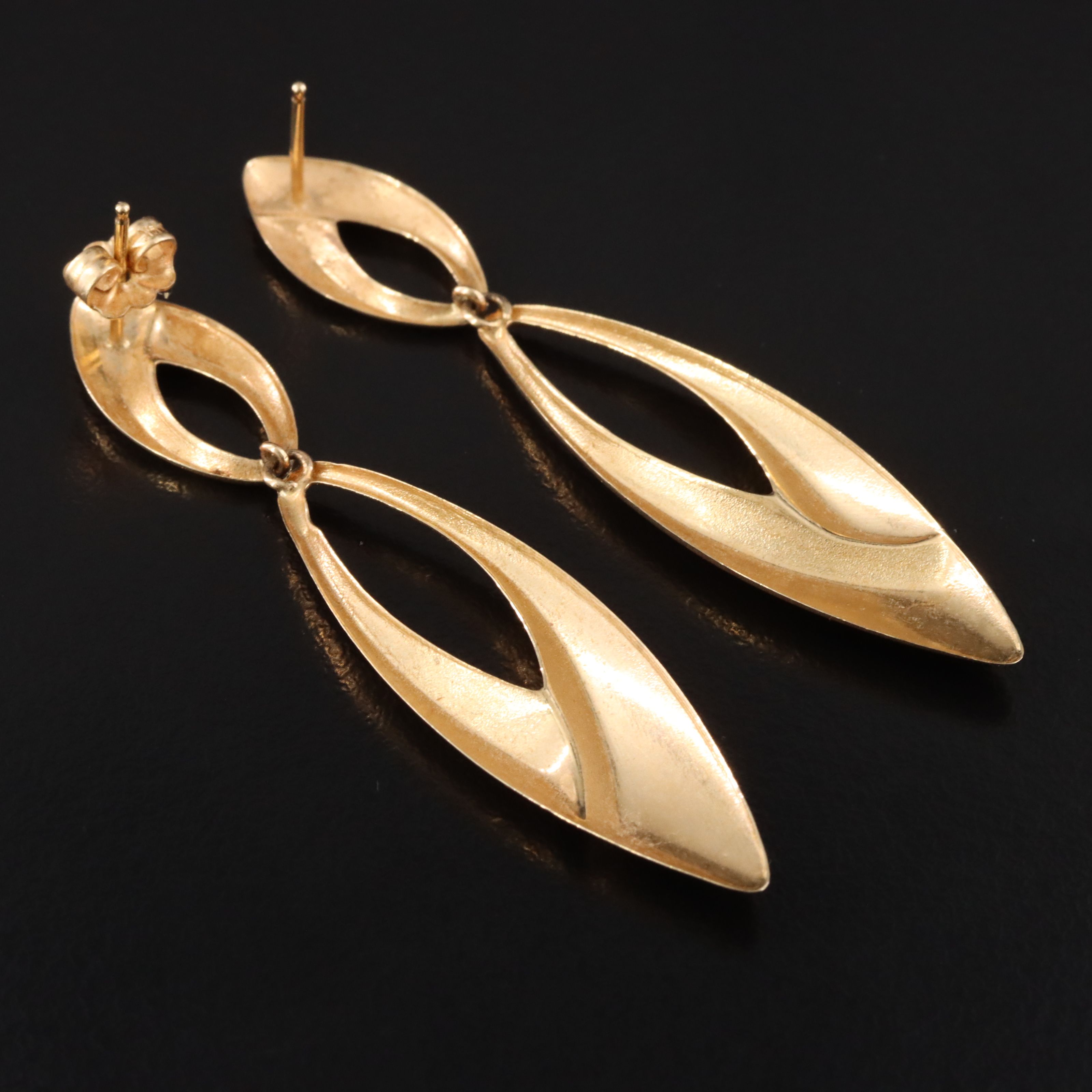 14K Navette Drop Earrings