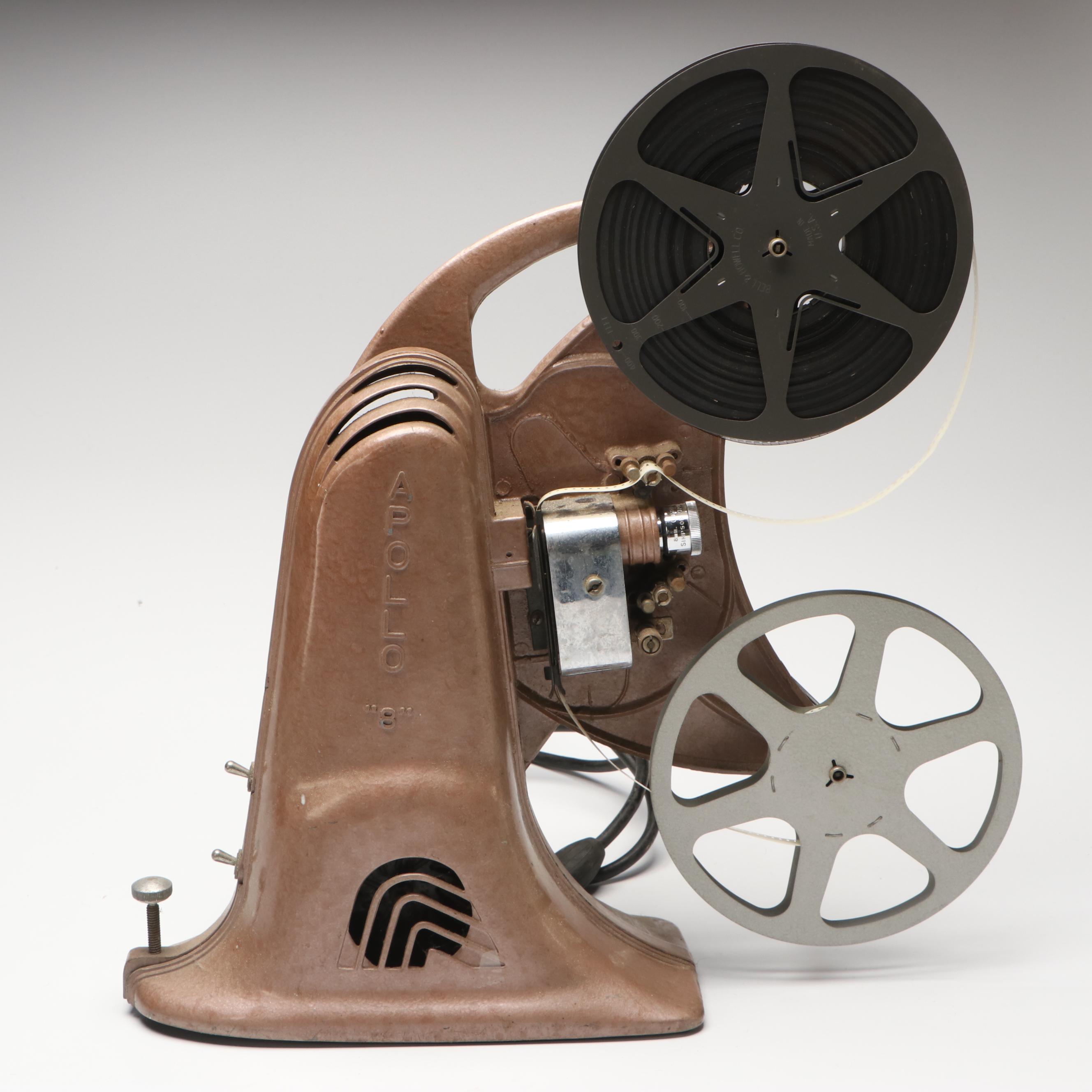Apollo Art Deco 8mm Movie Projector with Reels, Mid-20th Century