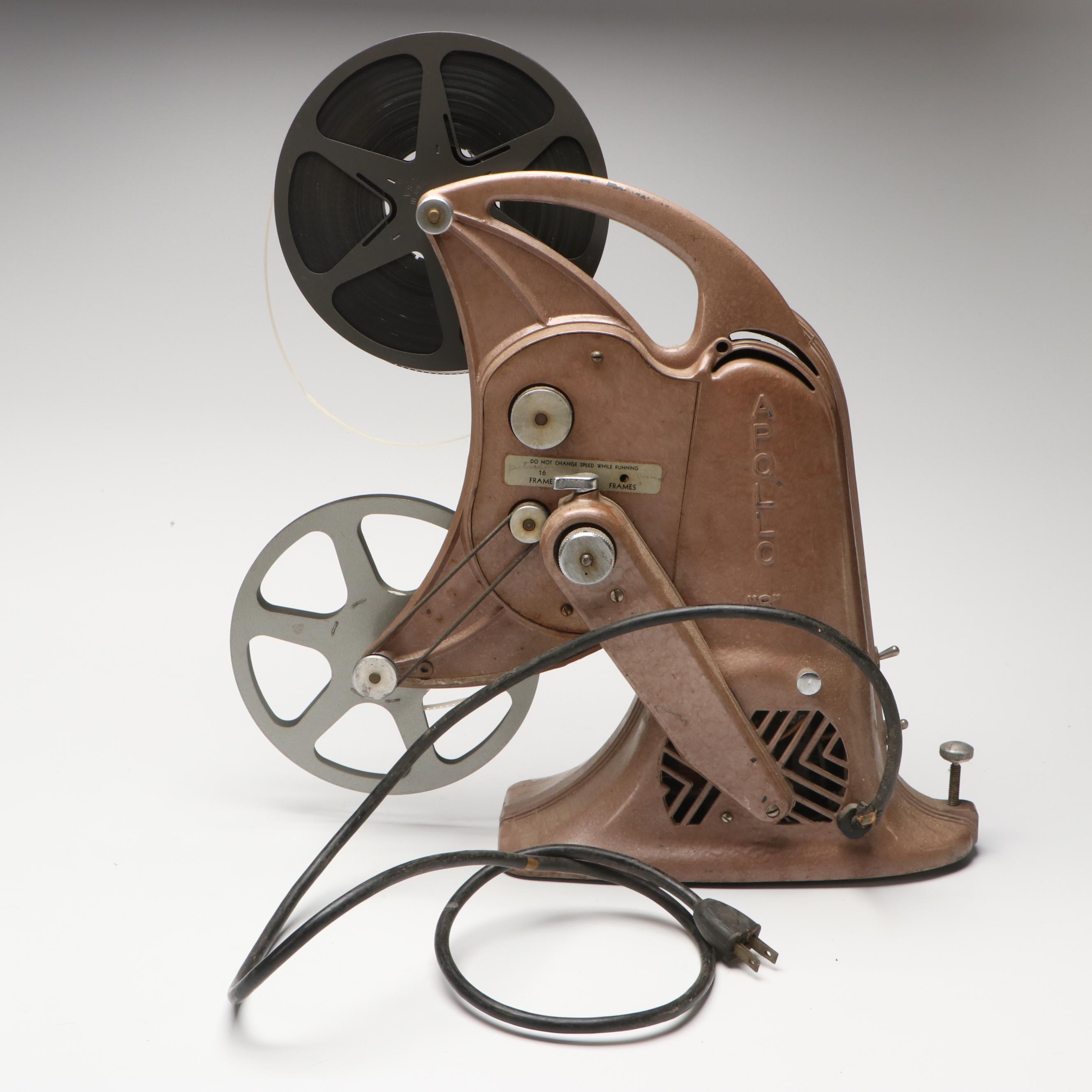 Apollo Art Deco 8mm Movie Projector with Reels, Mid-20th Century