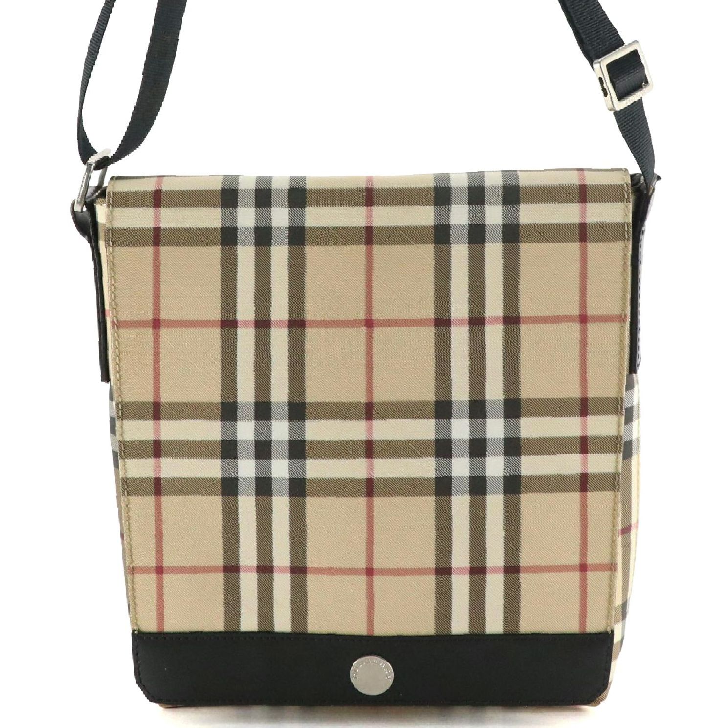 Burberry Full Flap Crossbody in House Check Nylon Canvas and Black Leather Trim