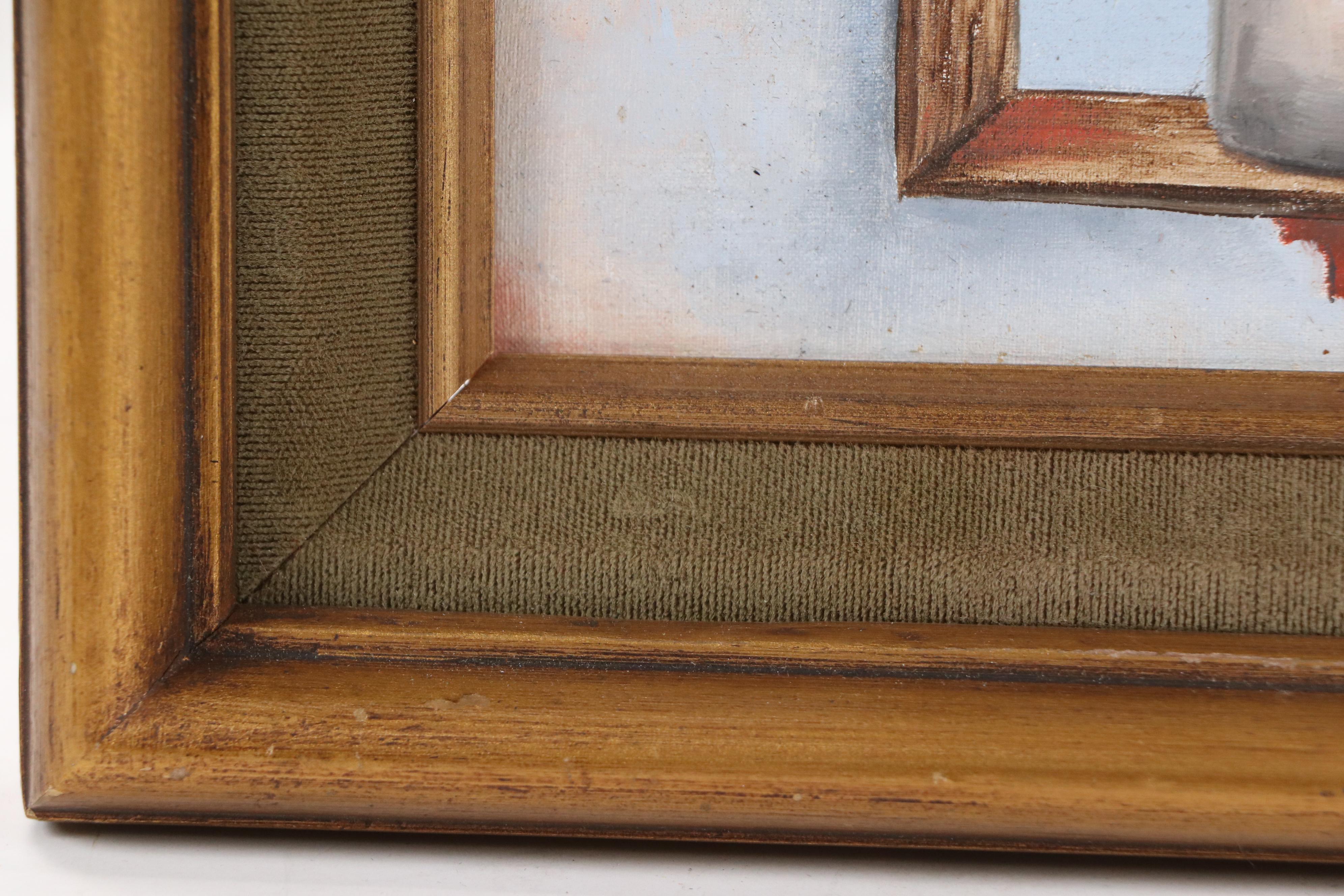 M. Bohne Oil Painting of Flowers on Windowsill "Simple Pleasures"