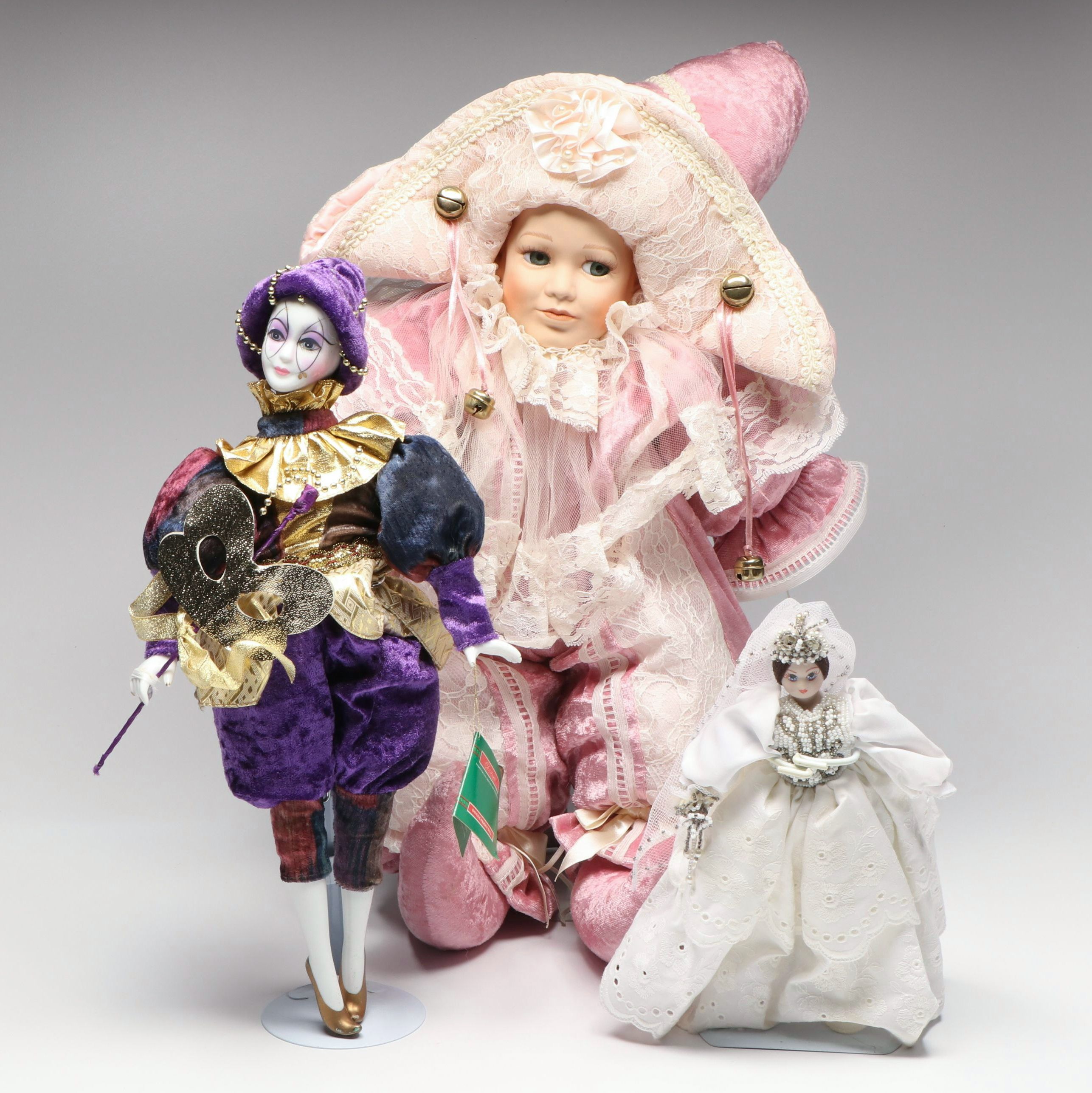 House of Lloyd "Dancing Pierrot Doll" with Other Jester and Bridal Dolls
