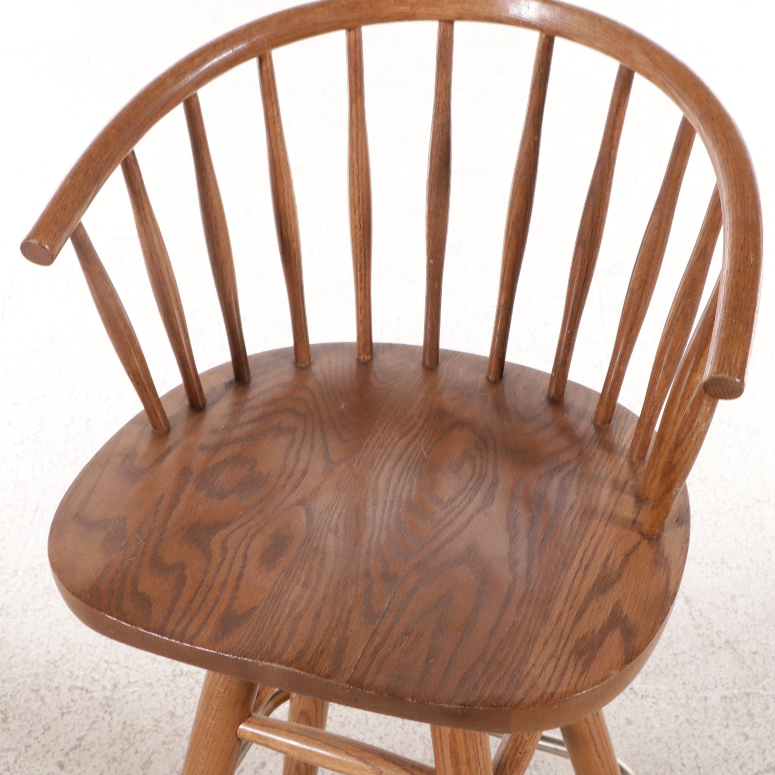 Set of Three Mid Century Modern Style Oak Spindle and Barrel-Back Stools