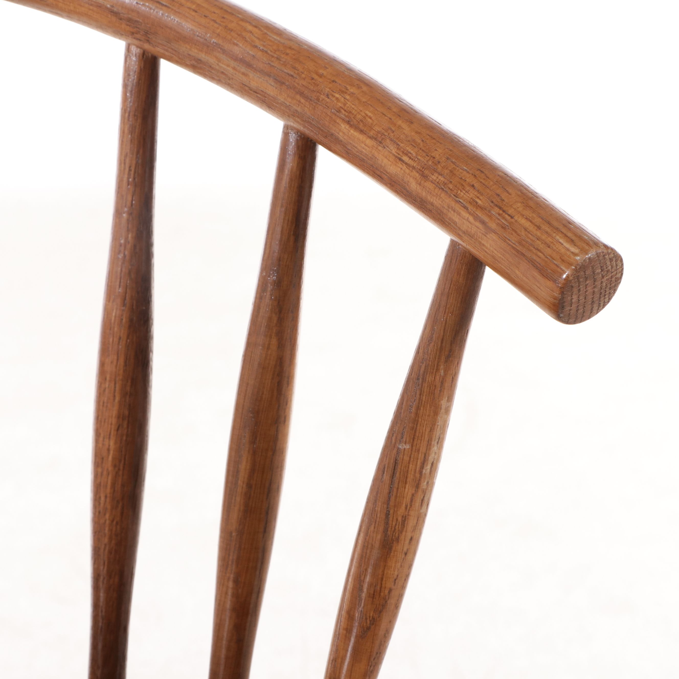 Set of Three Mid Century Modern Style Oak Spindle and Barrel-Back Stools