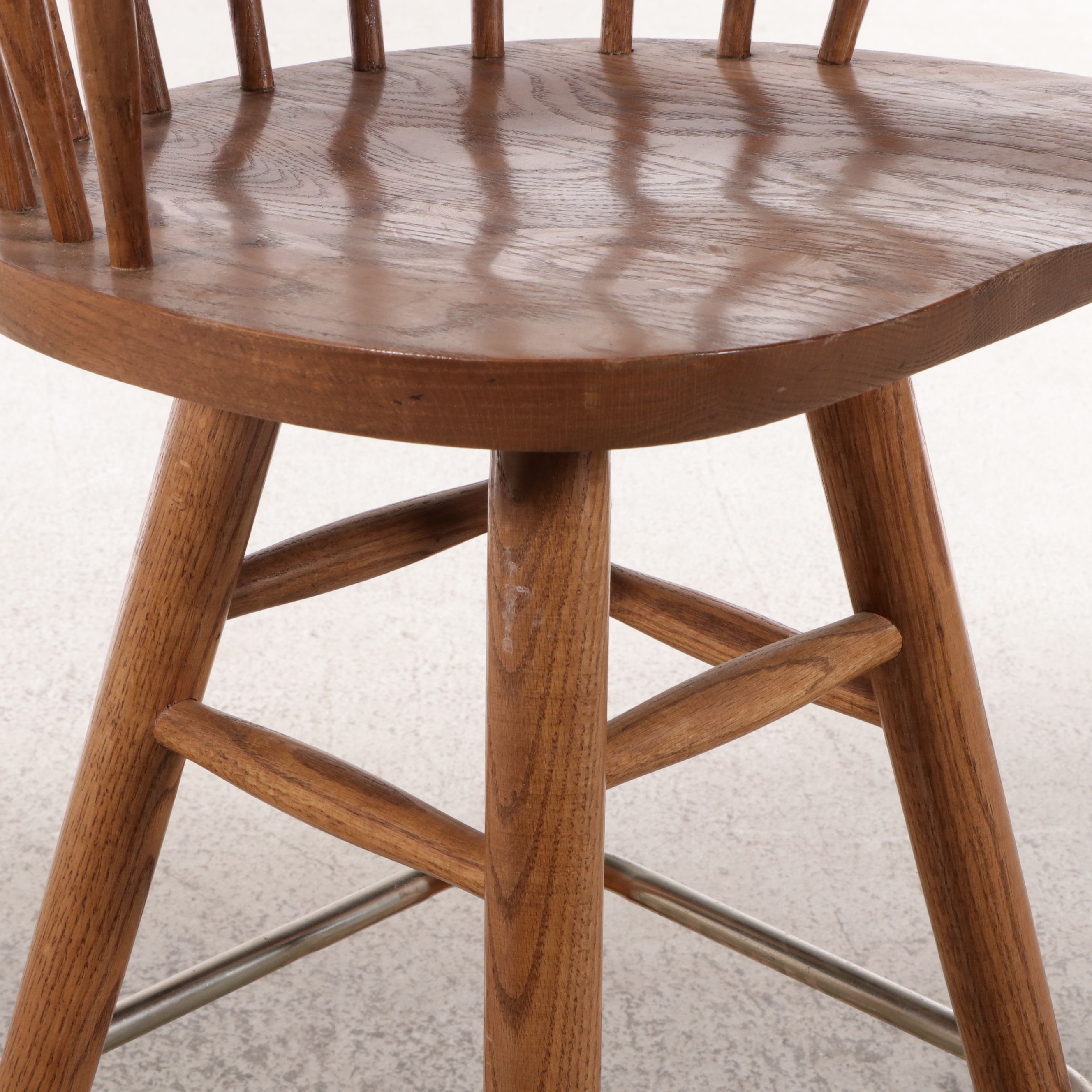 Set of Three Mid Century Modern Style Oak Spindle and Barrel-Back Stools