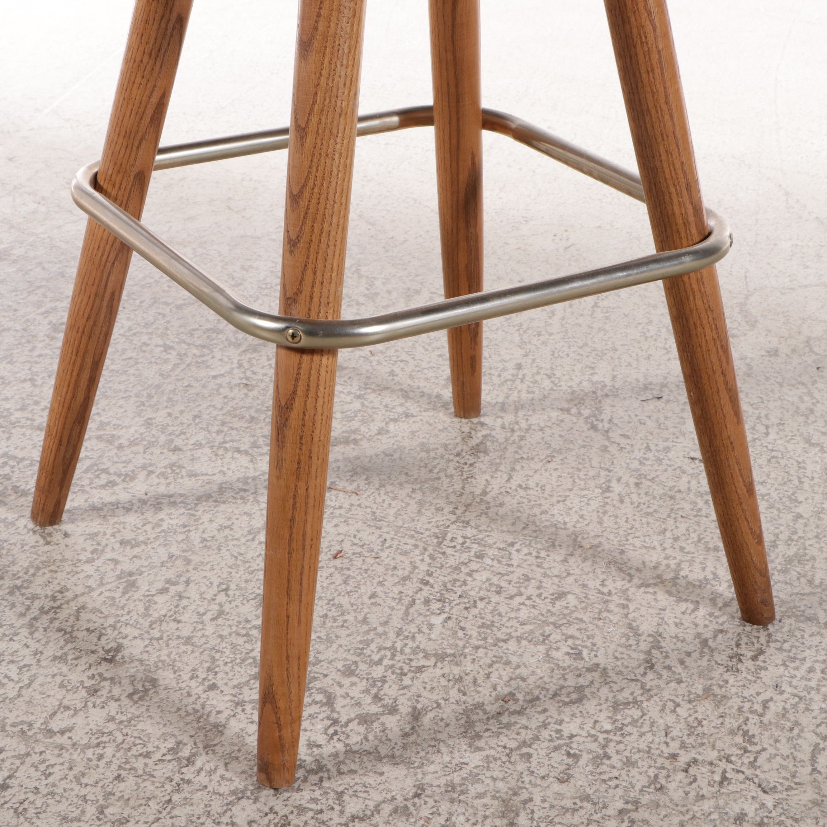 Set of Three Mid Century Modern Style Oak Spindle and Barrel-Back Stools