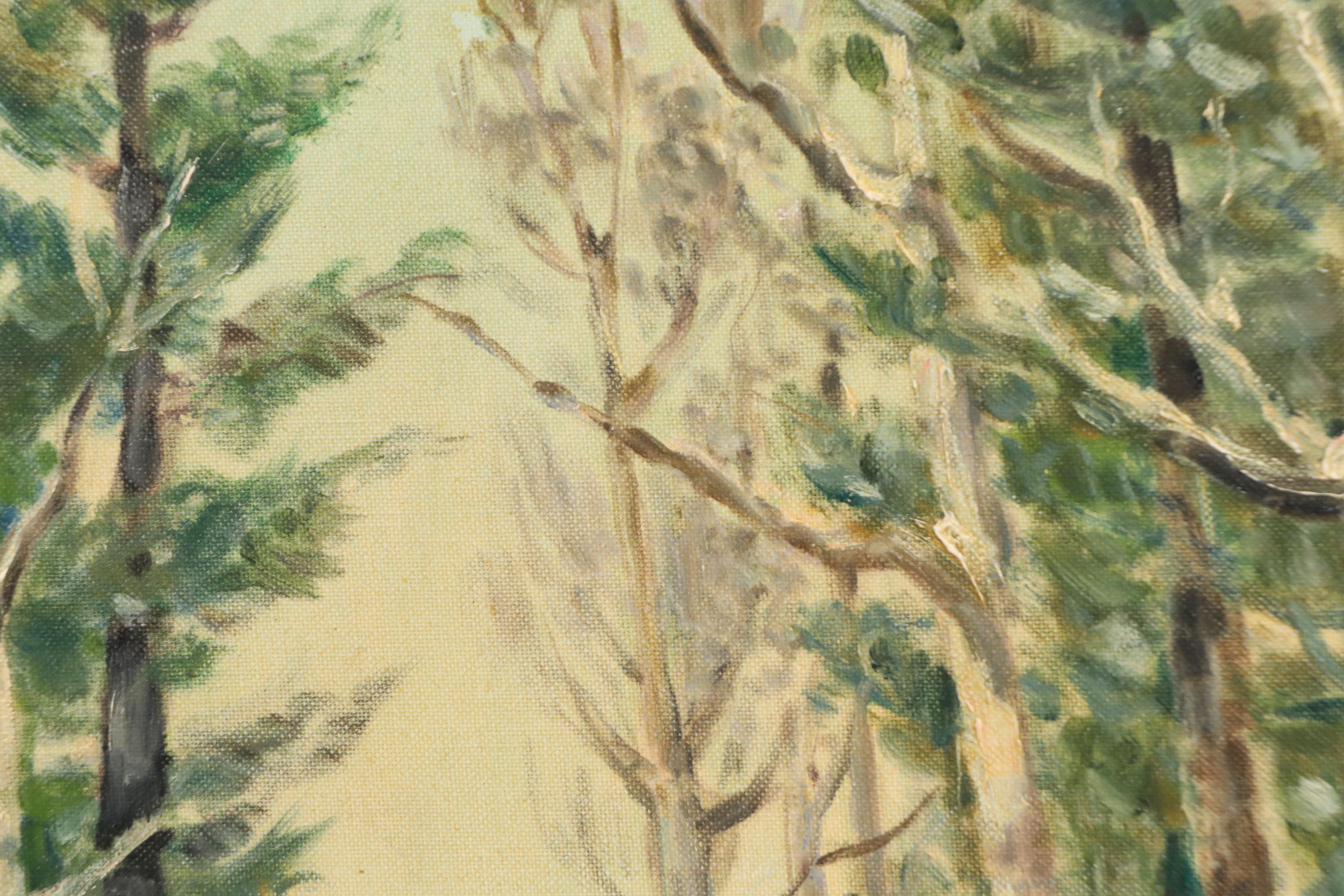 H. Damon Oil Painting of Winter Woodland Landscape, 1957