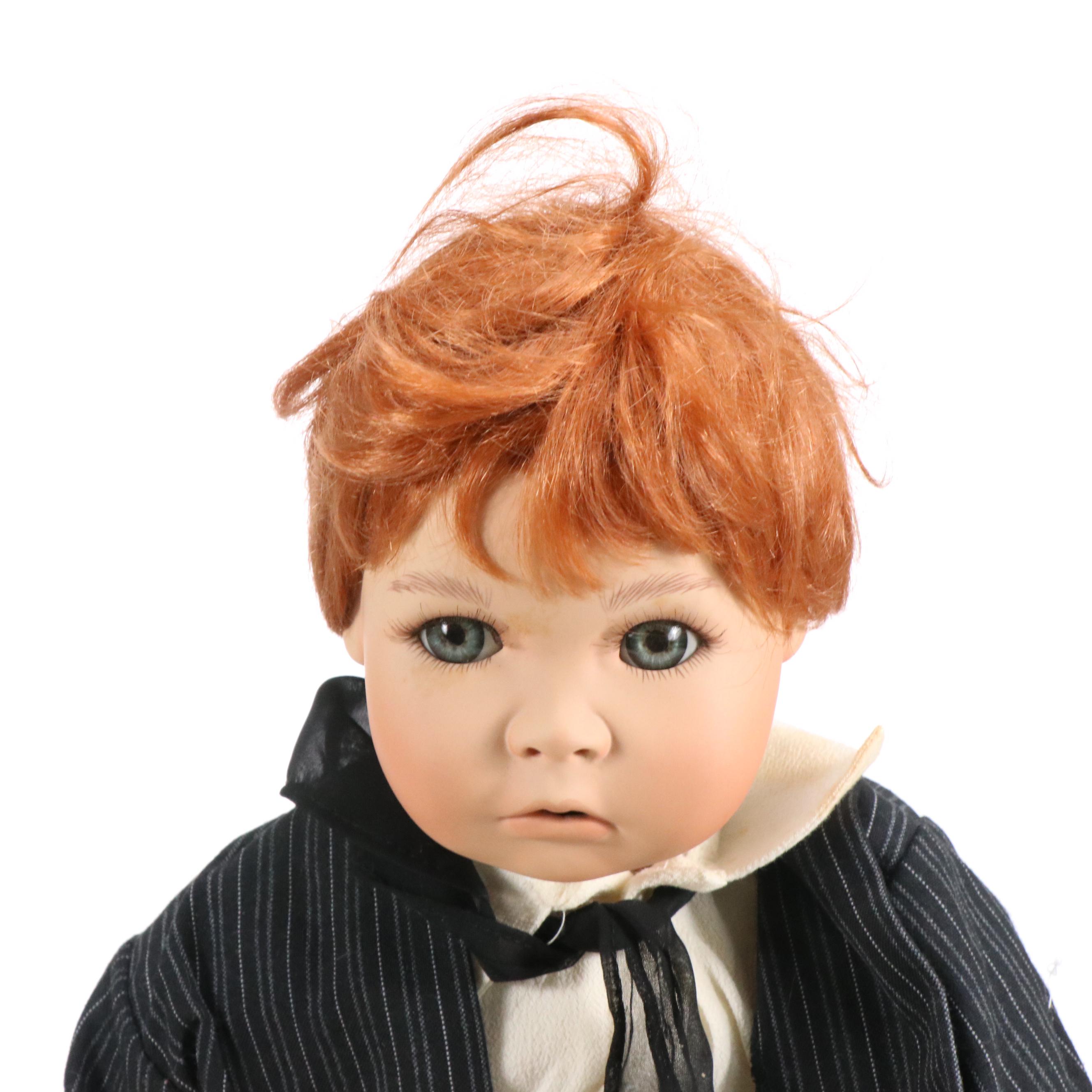 Dolls by Jerri Huckleberry Finn and German Boy with Teddy Bear Porcelain Dolls