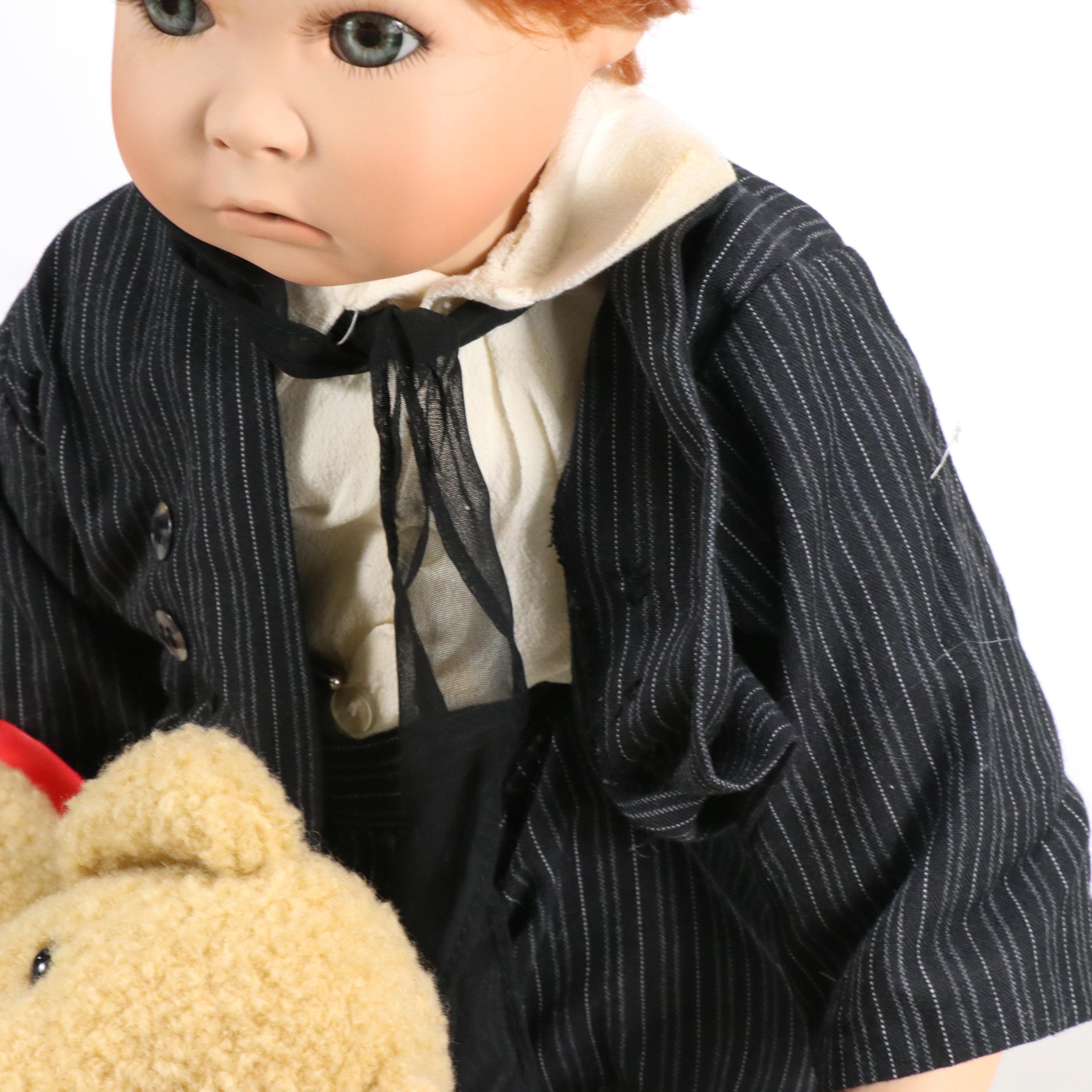 Dolls by Jerri Huckleberry Finn and German Boy with Teddy Bear Porcelain Dolls