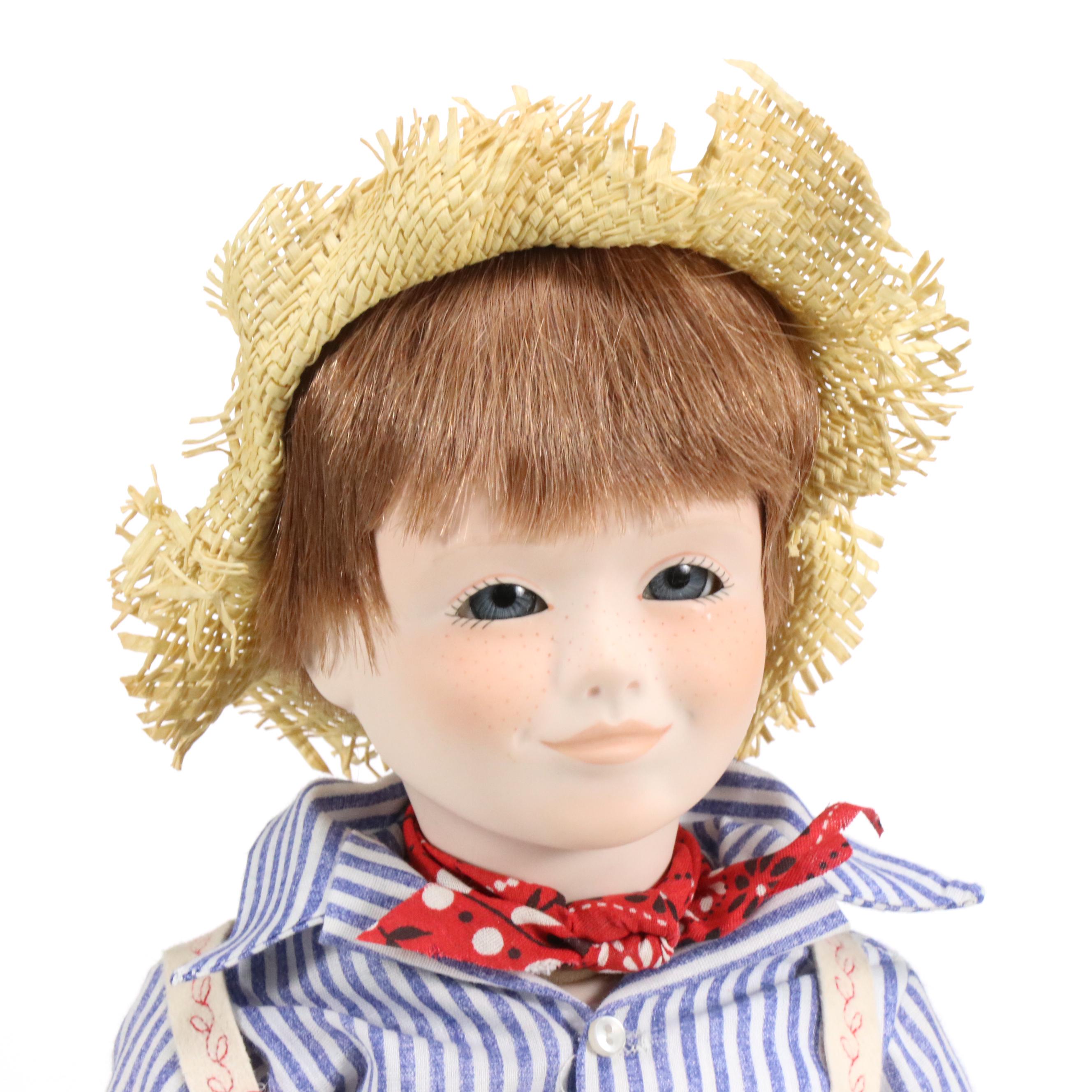 Dolls by Jerri Huckleberry Finn and German Boy with Teddy Bear Porcelain Dolls