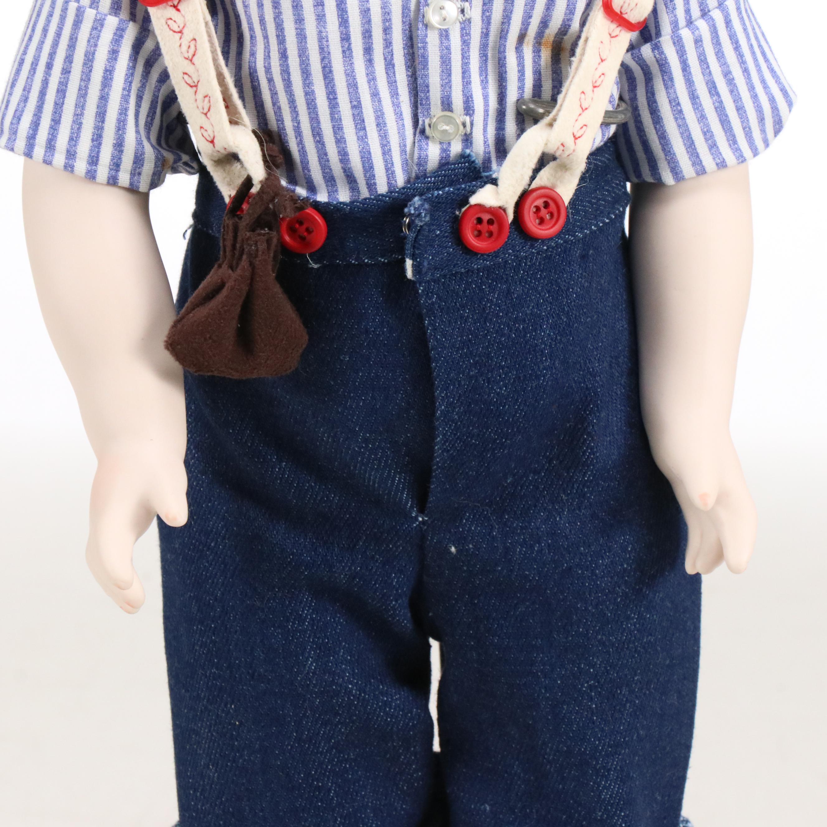 Dolls by Jerri Huckleberry Finn and German Boy with Teddy Bear Porcelain Dolls