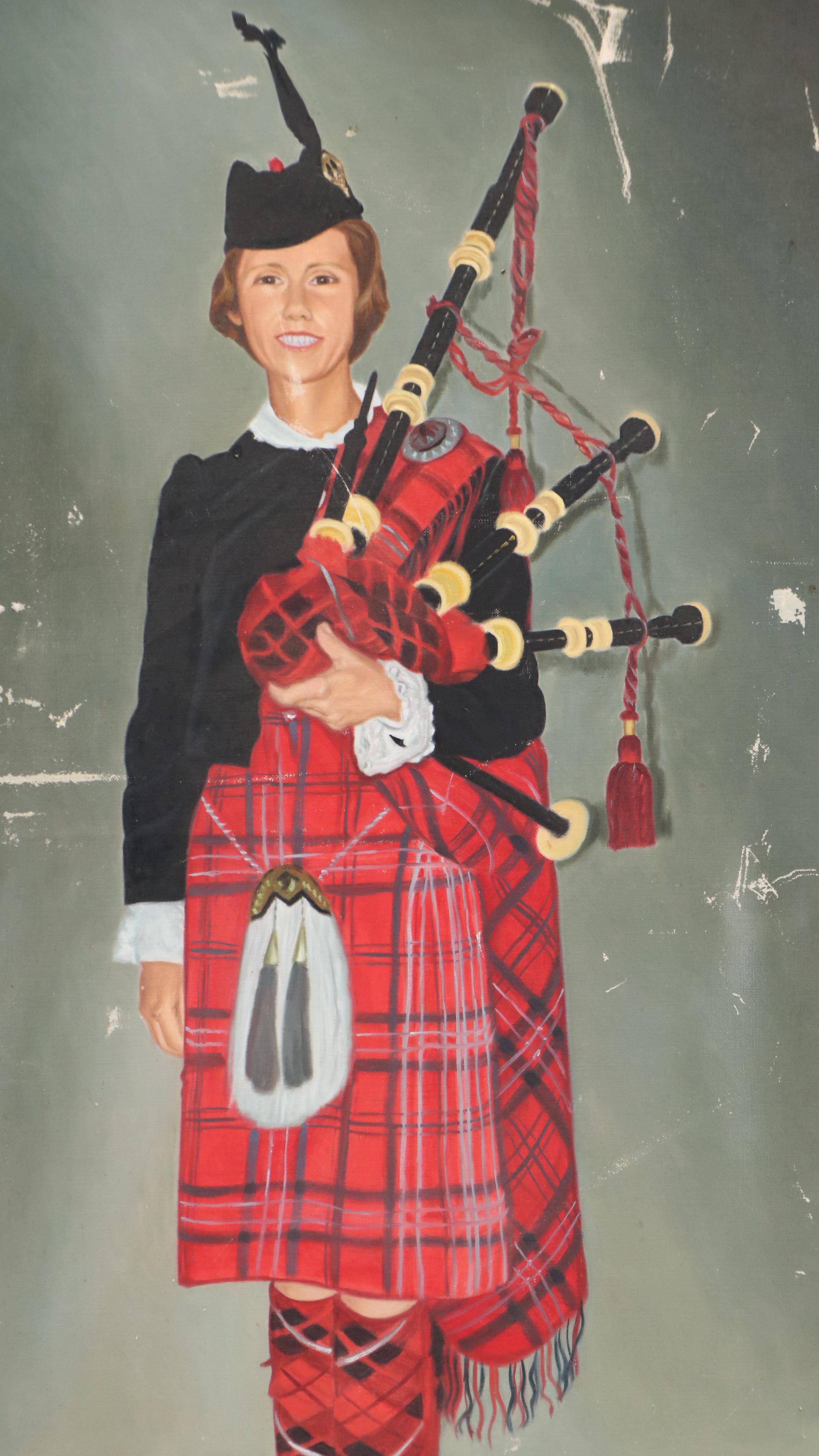 Oil Portrait of Scottish Bagpipe Player, 20th Century