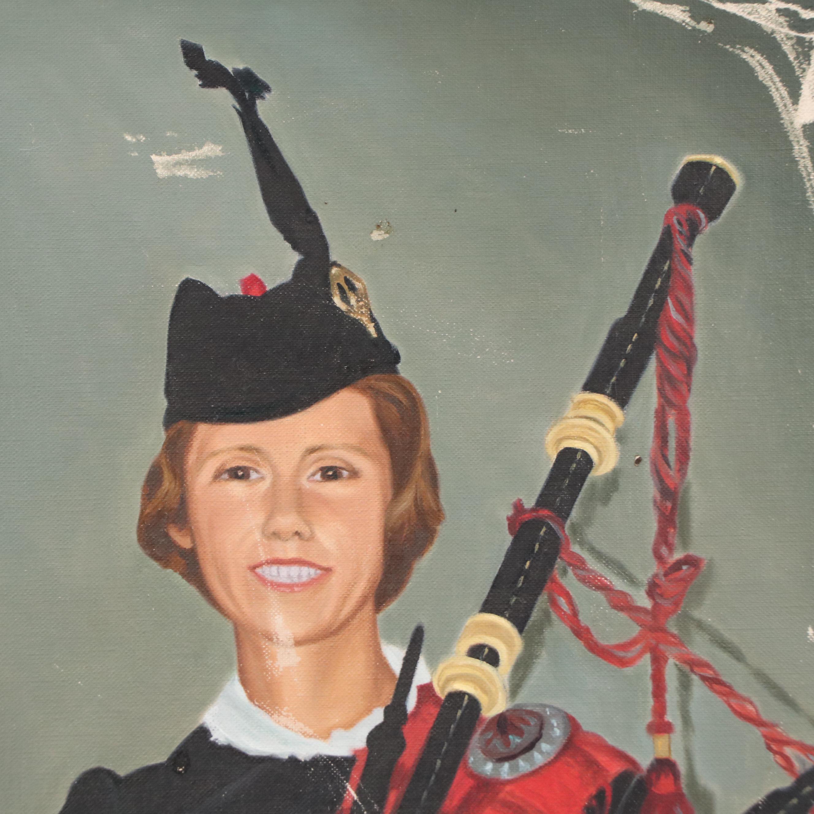 Oil Portrait of Scottish Bagpipe Player, 20th Century
