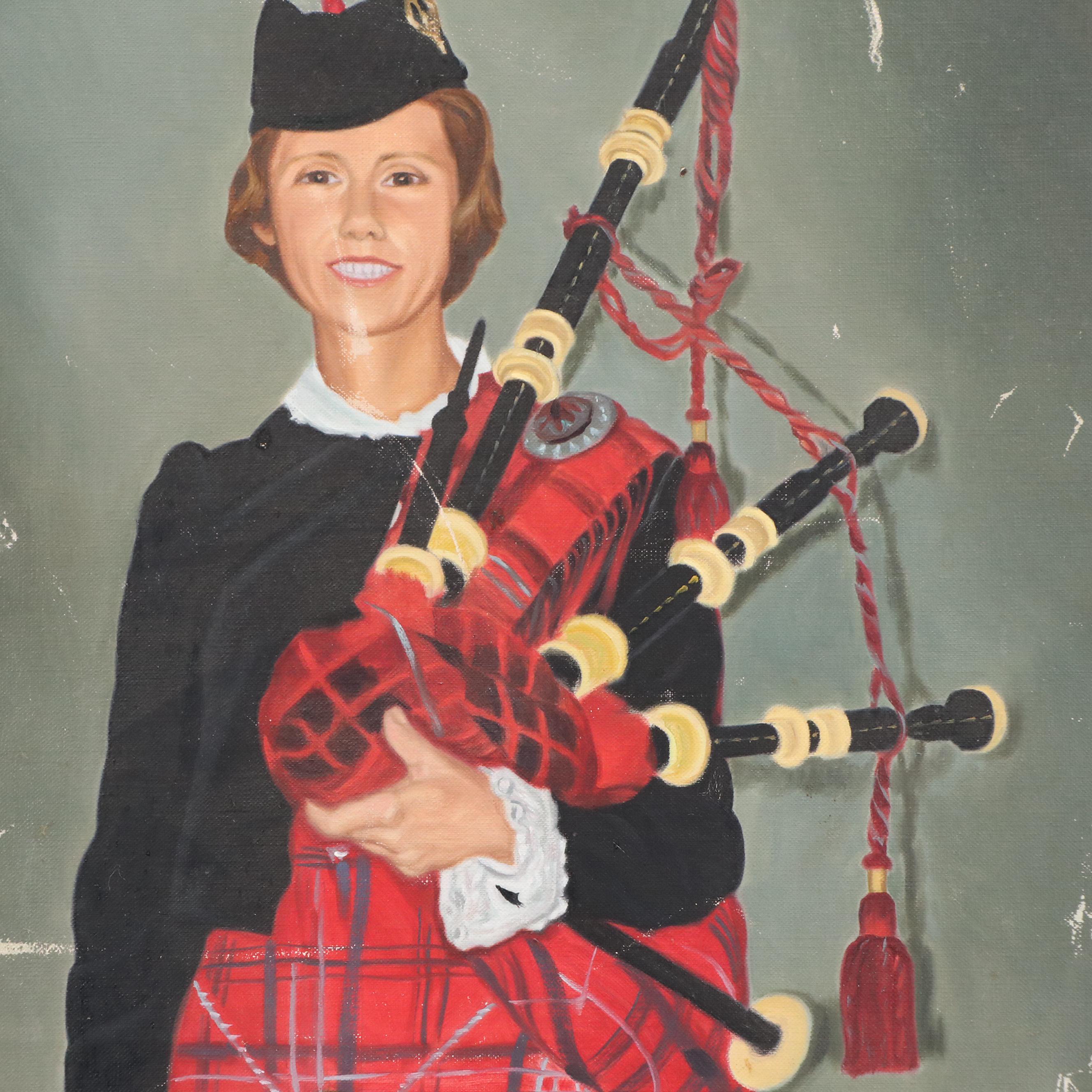 Oil Portrait of Scottish Bagpipe Player, 20th Century