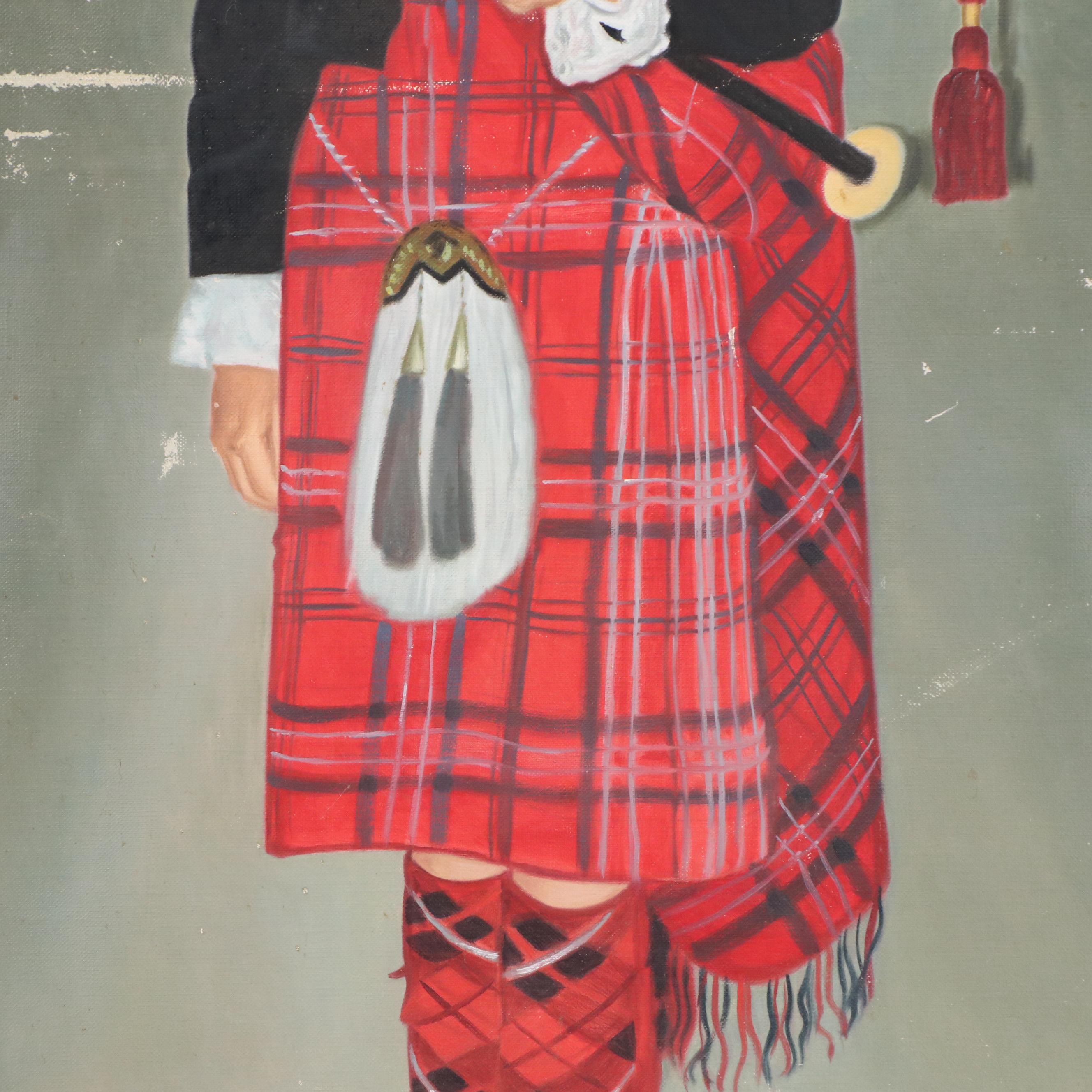 Oil Portrait of Scottish Bagpipe Player, 20th Century