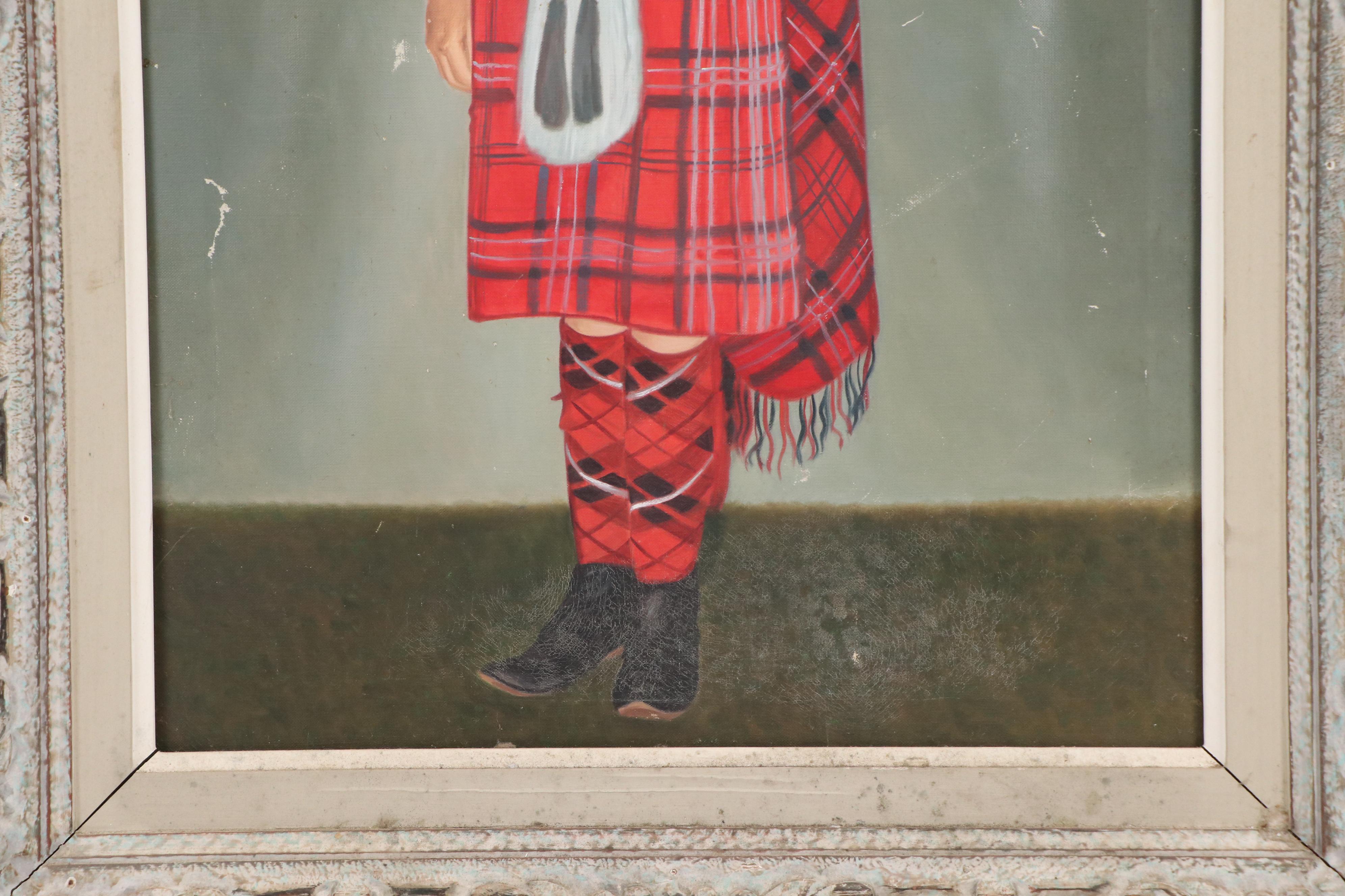 Oil Portrait of Scottish Bagpipe Player, 20th Century