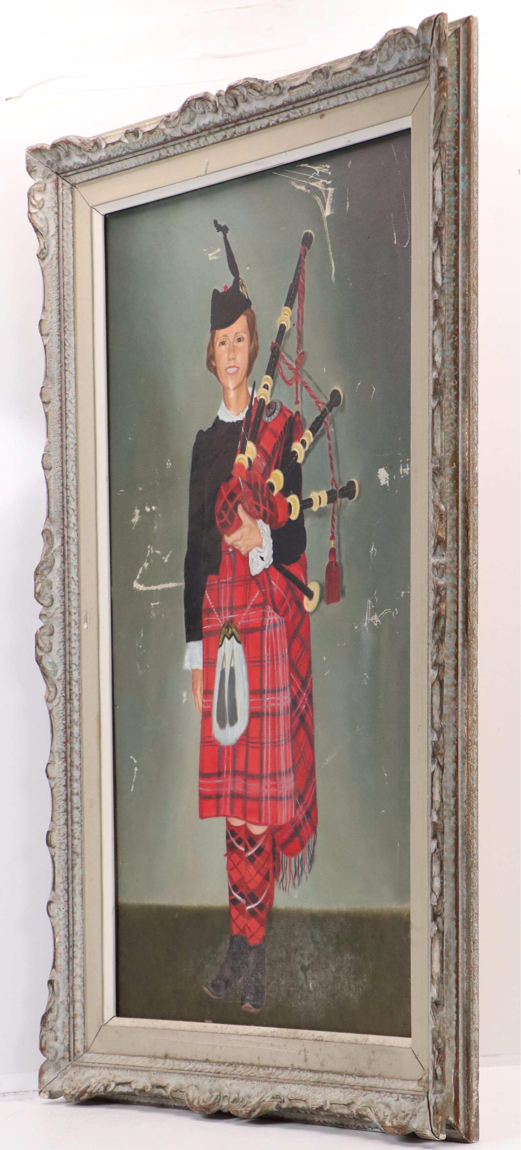 Oil Portrait of Scottish Bagpipe Player, 20th Century
