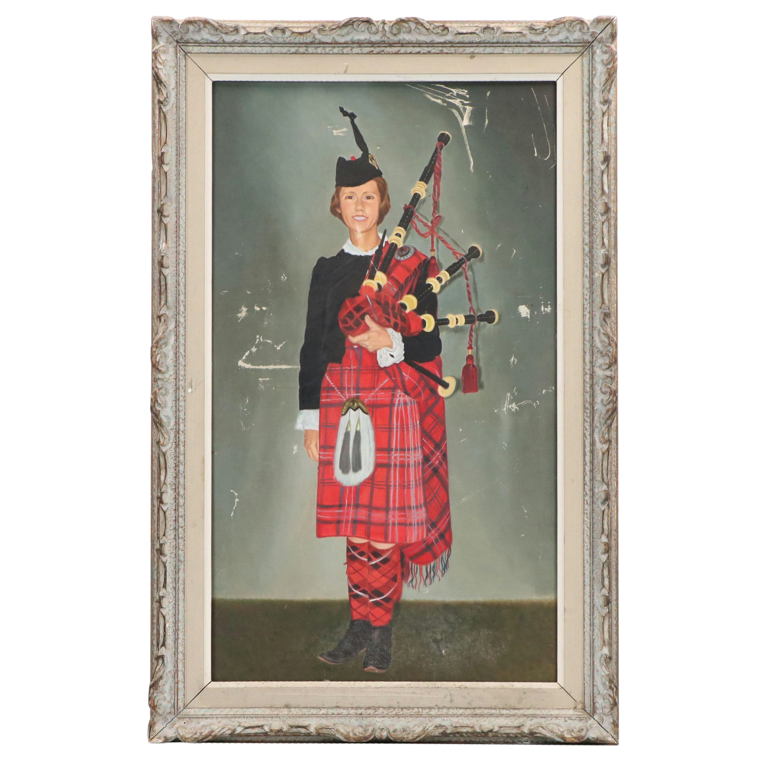 Oil Portrait of Scottish Bagpipe Player, 20th Century